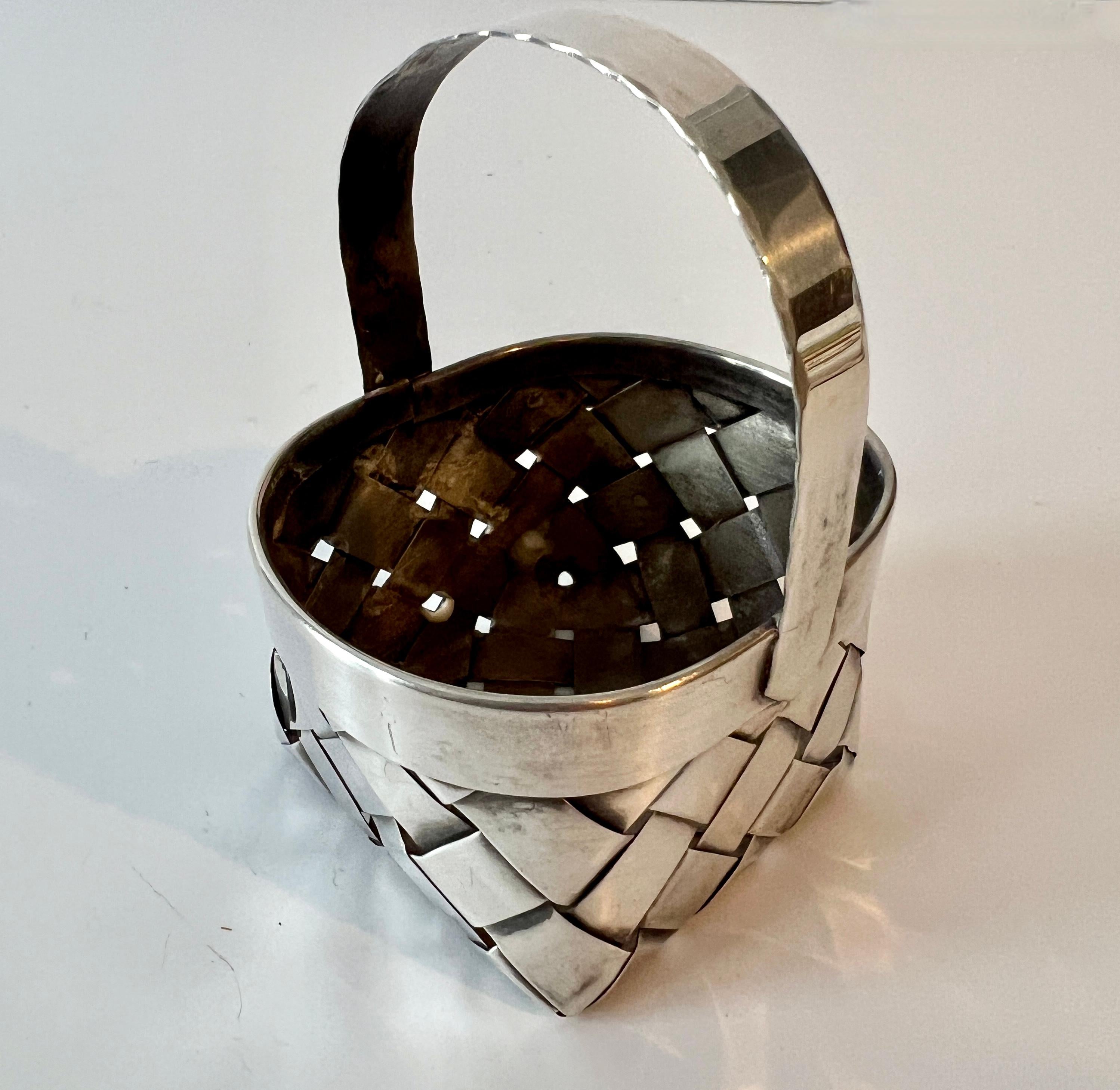 Mid-Century Modern Cartier Sterling Silver Hand Crafted Woven Basket