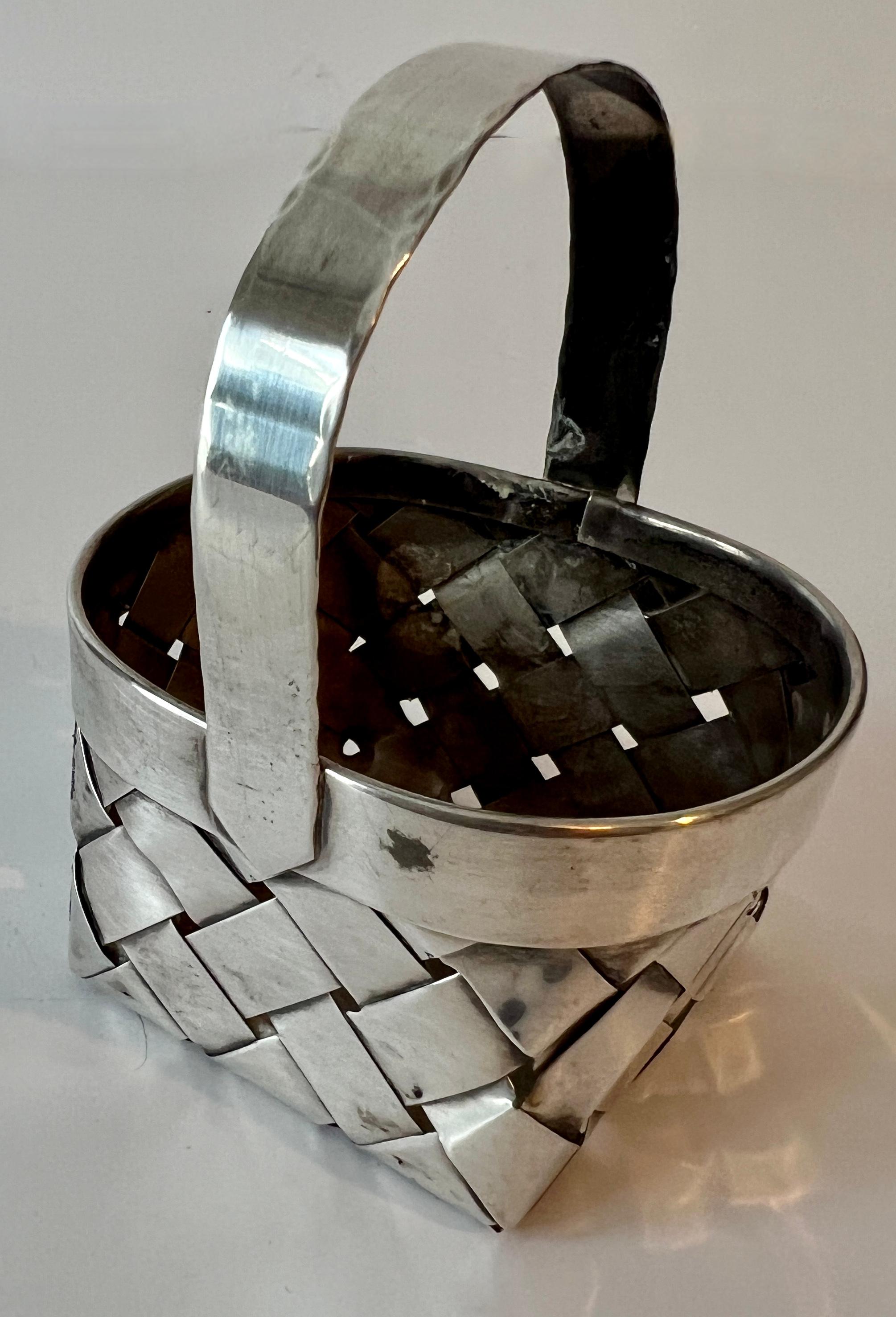 Hand-Crafted Cartier Sterling Silver Hand Crafted Woven Basket