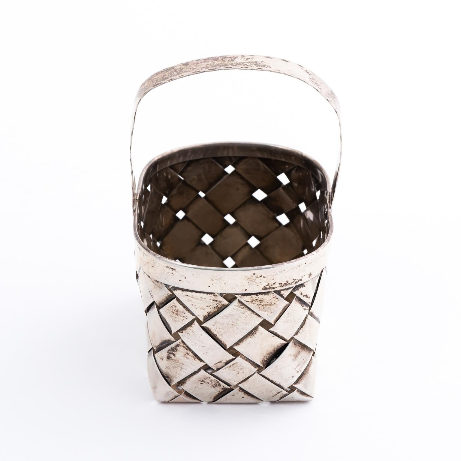 Cartier Sterling Silver Handmade Woven Basket, circa 1950 4