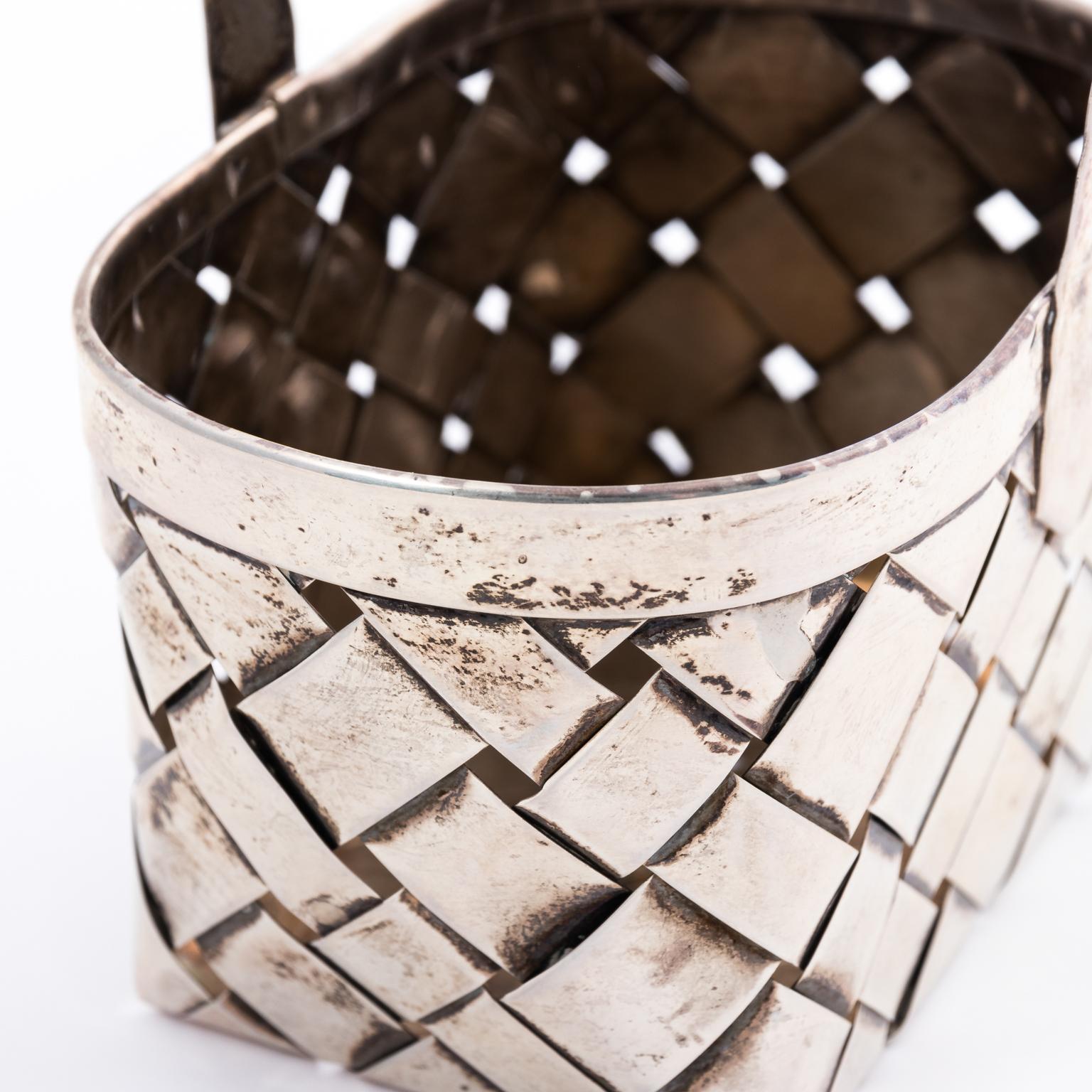 Cartier Sterling Silver Handmade Woven Basket, circa 1950 5