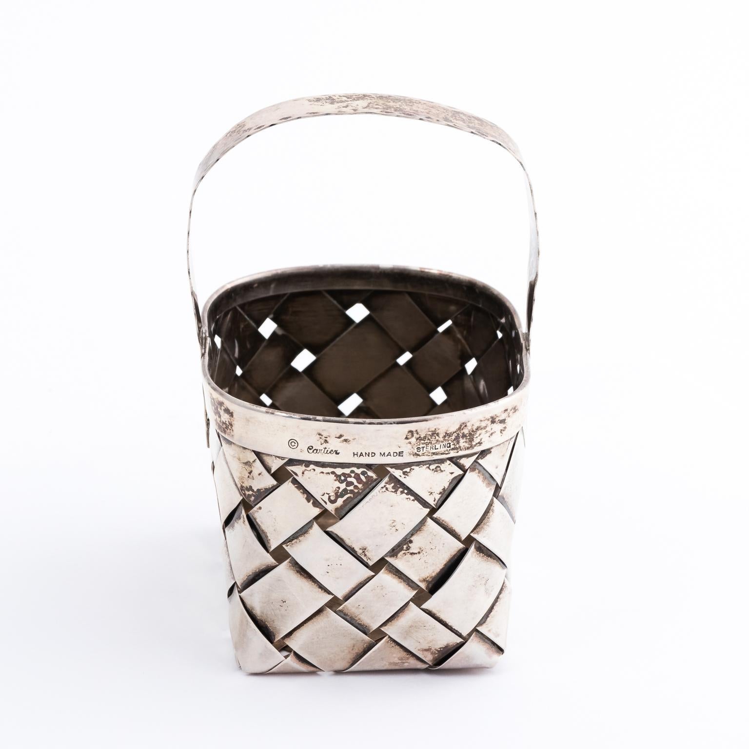 Cartier Sterling Silver Handmade Woven Basket, circa 1950 In Good Condition In Stamford, CT