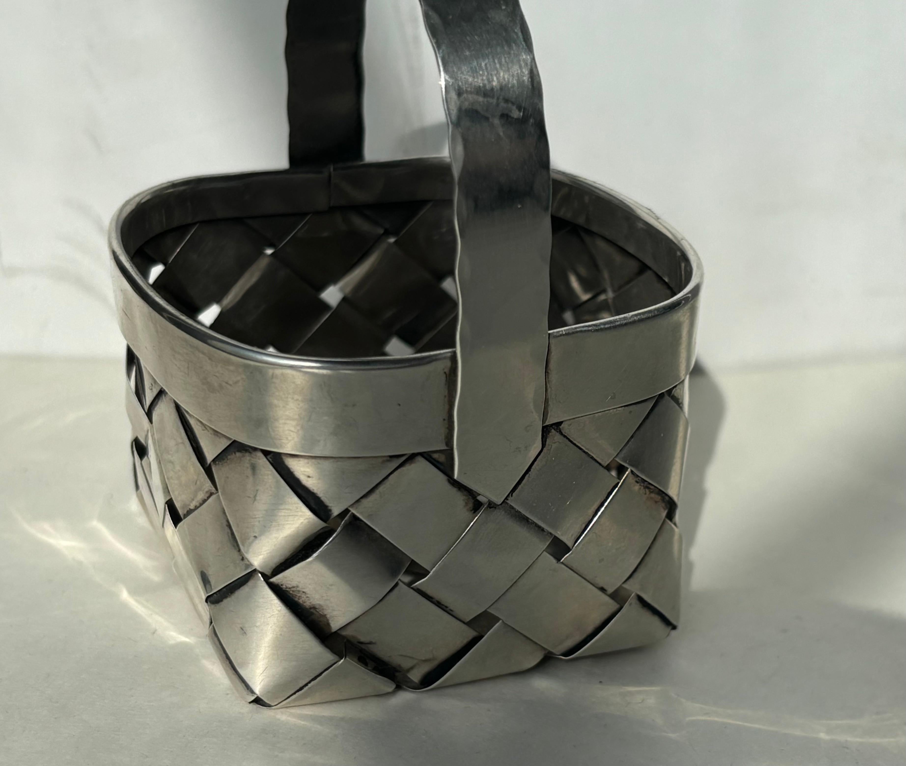 Beautiful decorative basket ornament for table , desk , coffee table ,signed Cartier sterling .