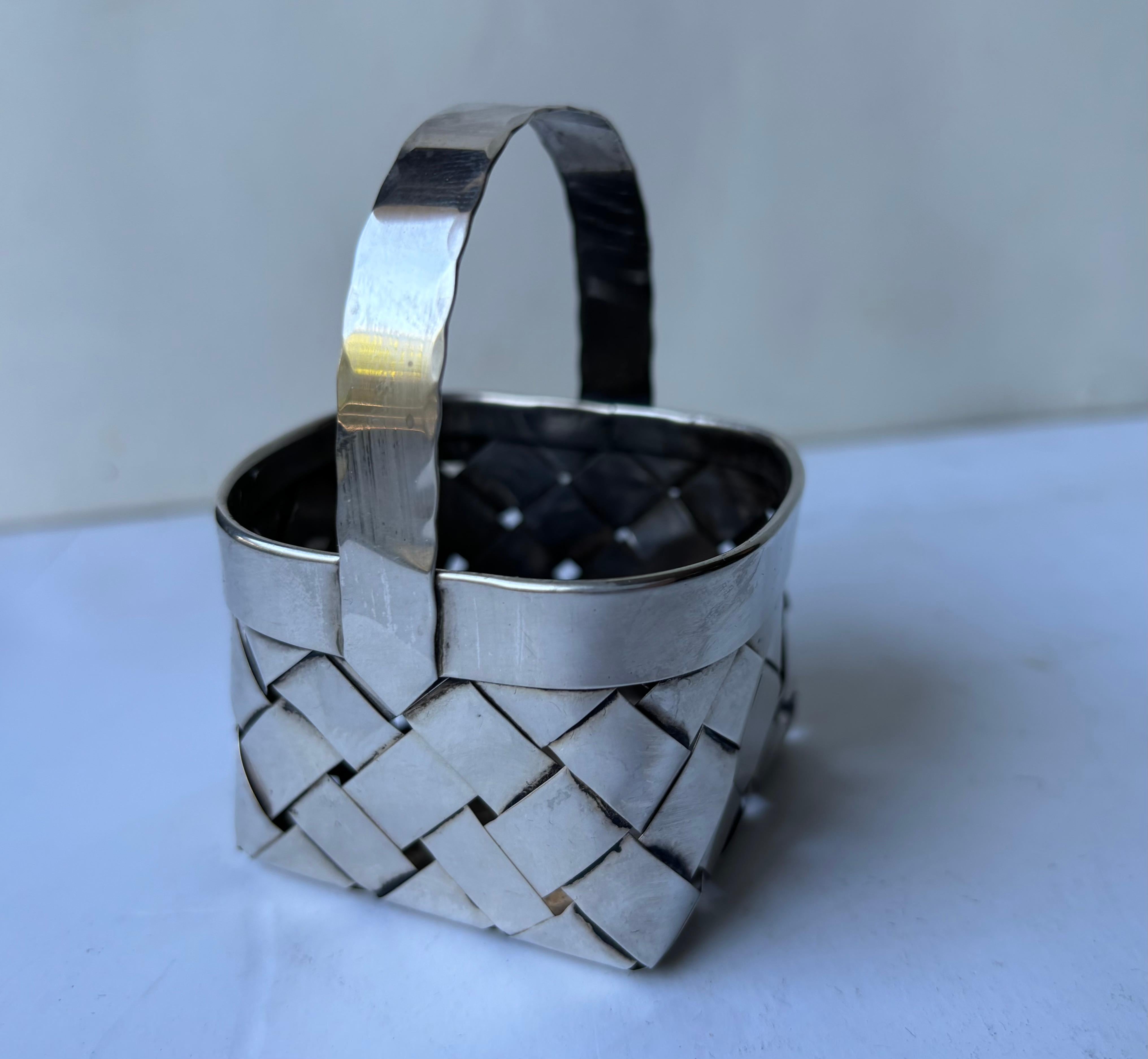 Hand-Crafted Cartier sterling silver hand woven  basket .