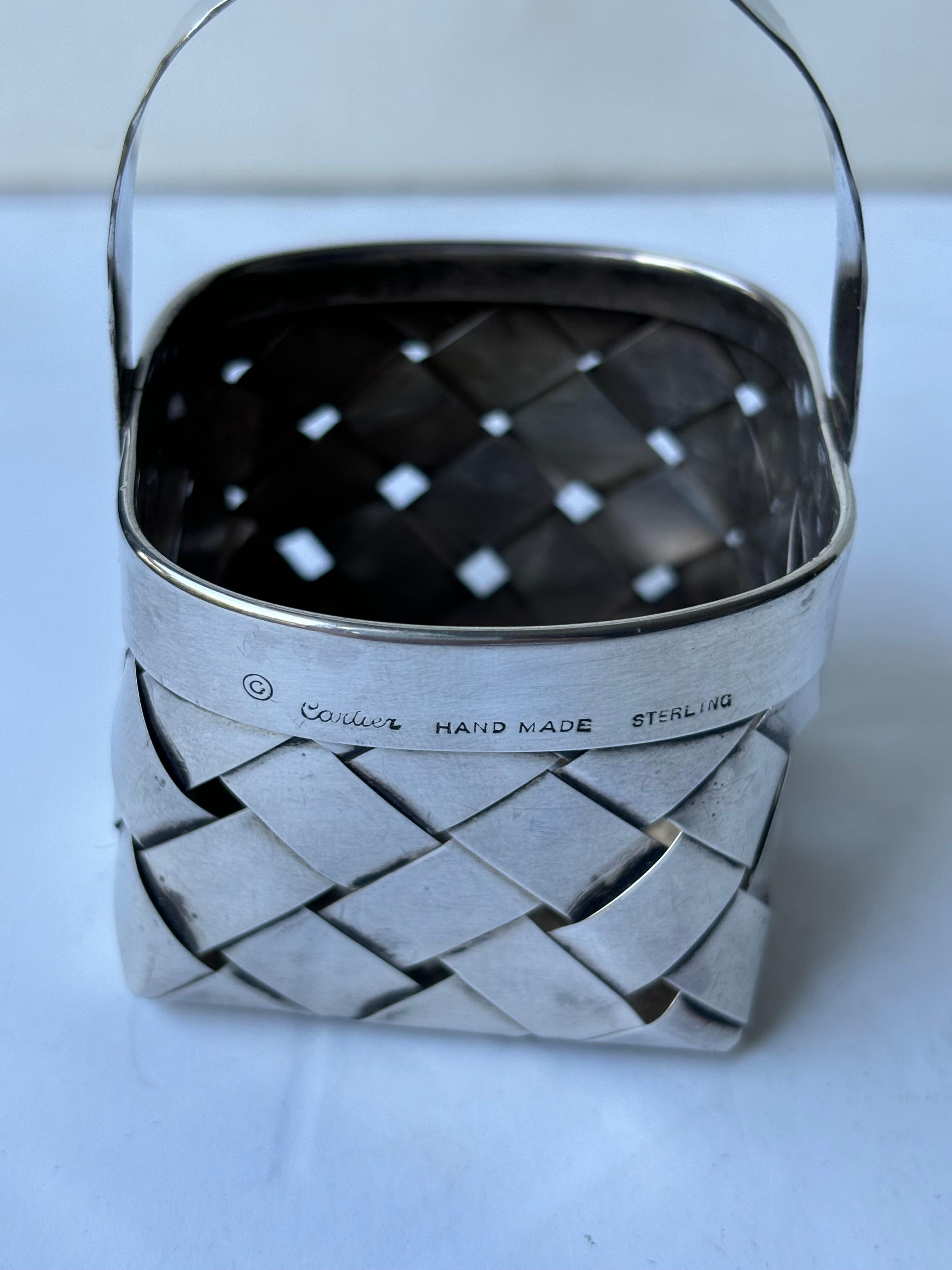 Cartier sterling silver hand woven  basket . In Good Condition In Los Angeles, CA