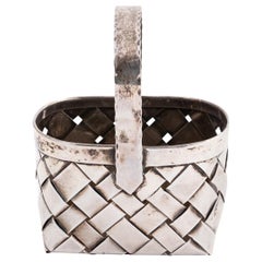 Cartier Sterling Silver Handmade Woven Basket, circa 1950