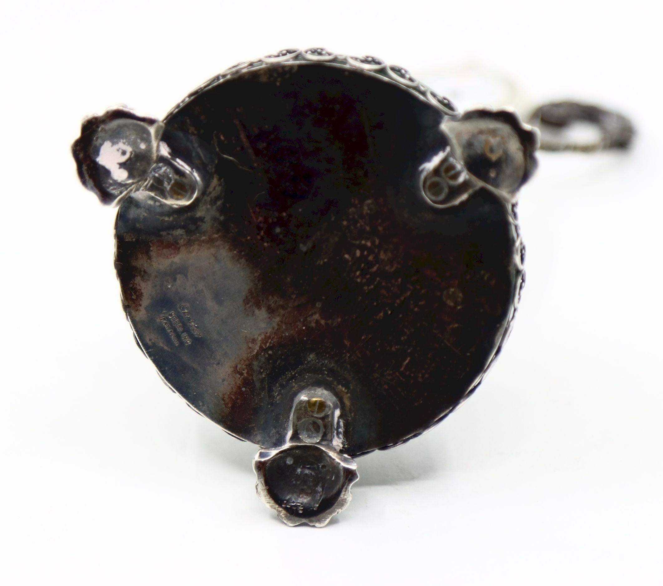 Reloj de pie con mono de jade de plata de ley Cartier en venta 4