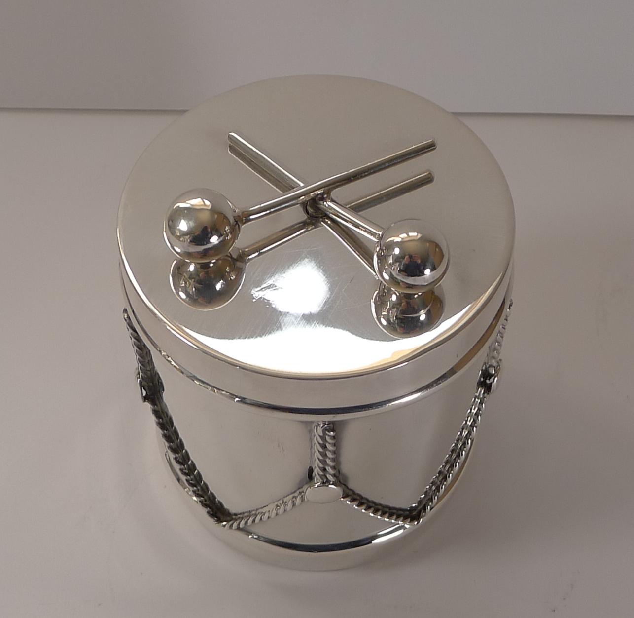 Mid-Century Modern Cartier Sterling Silver Novelty Drum Box