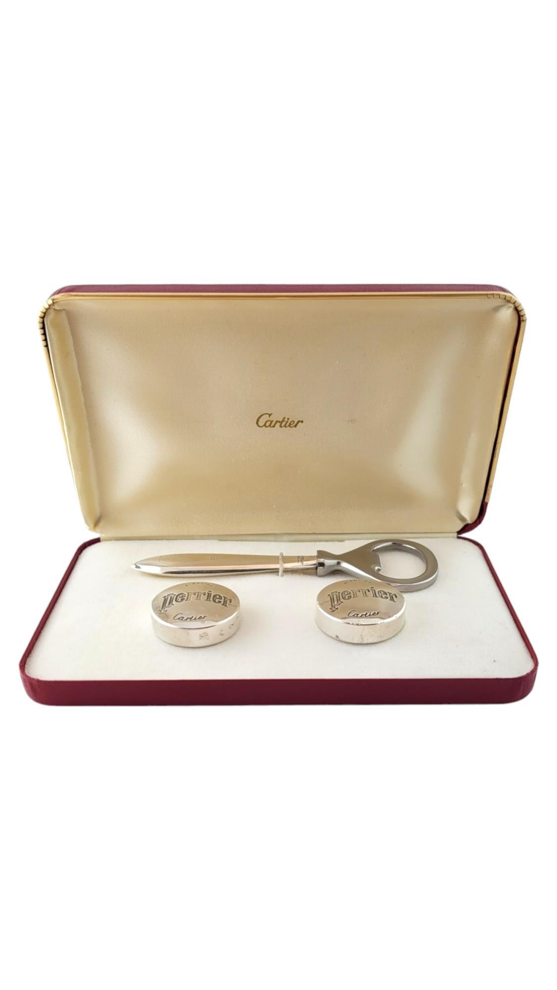 Cartier Sterling silver Perrier Bottle Caps & Opener

This gorgeous Cartier set features a beautiful sterling silver bottle opener paired with two sterling silver Perrier bottle caps!

Bottle opener: 12.80cm X 4.11cm
Caps: 33.09mm X 10.75mm

Weight: