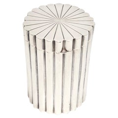 Cartier Sterling Silver Ribbed Cylinder Canister Hinged Starburst Lid Box