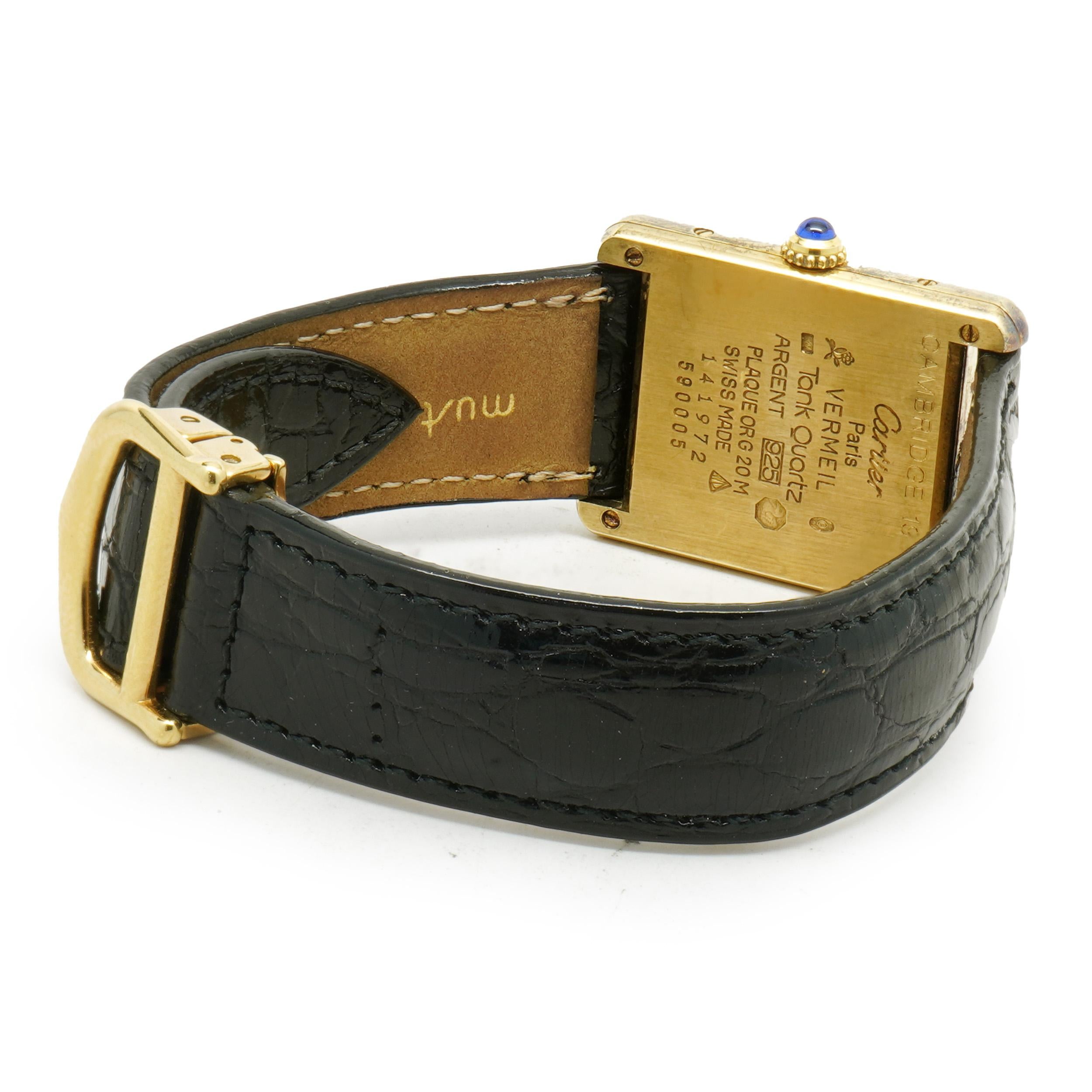 Cartier Sterling Silver Vermeil Tank In Excellent Condition In Scottsdale, AZ