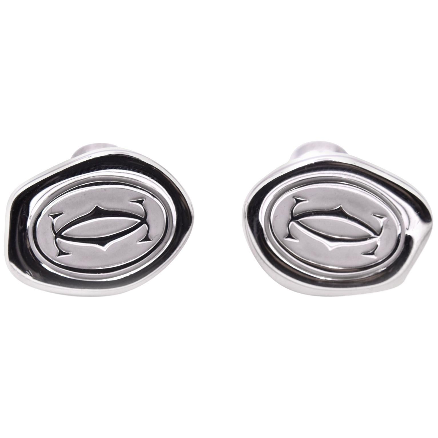 Cartier Sterling Silver Wax Seal Motif Cufflinks