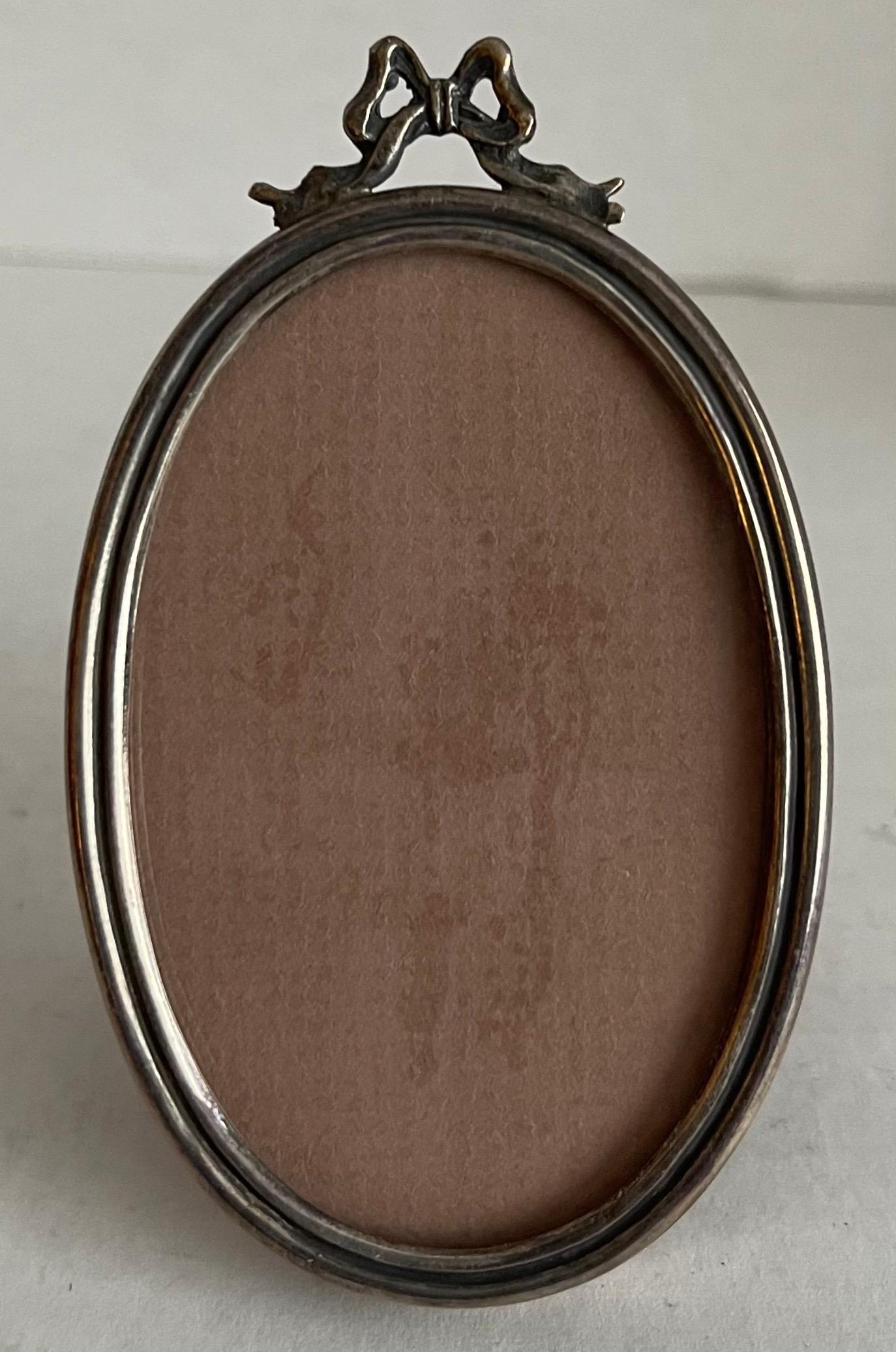 French Cartier Sterling Small Oval Bow Picture Frame