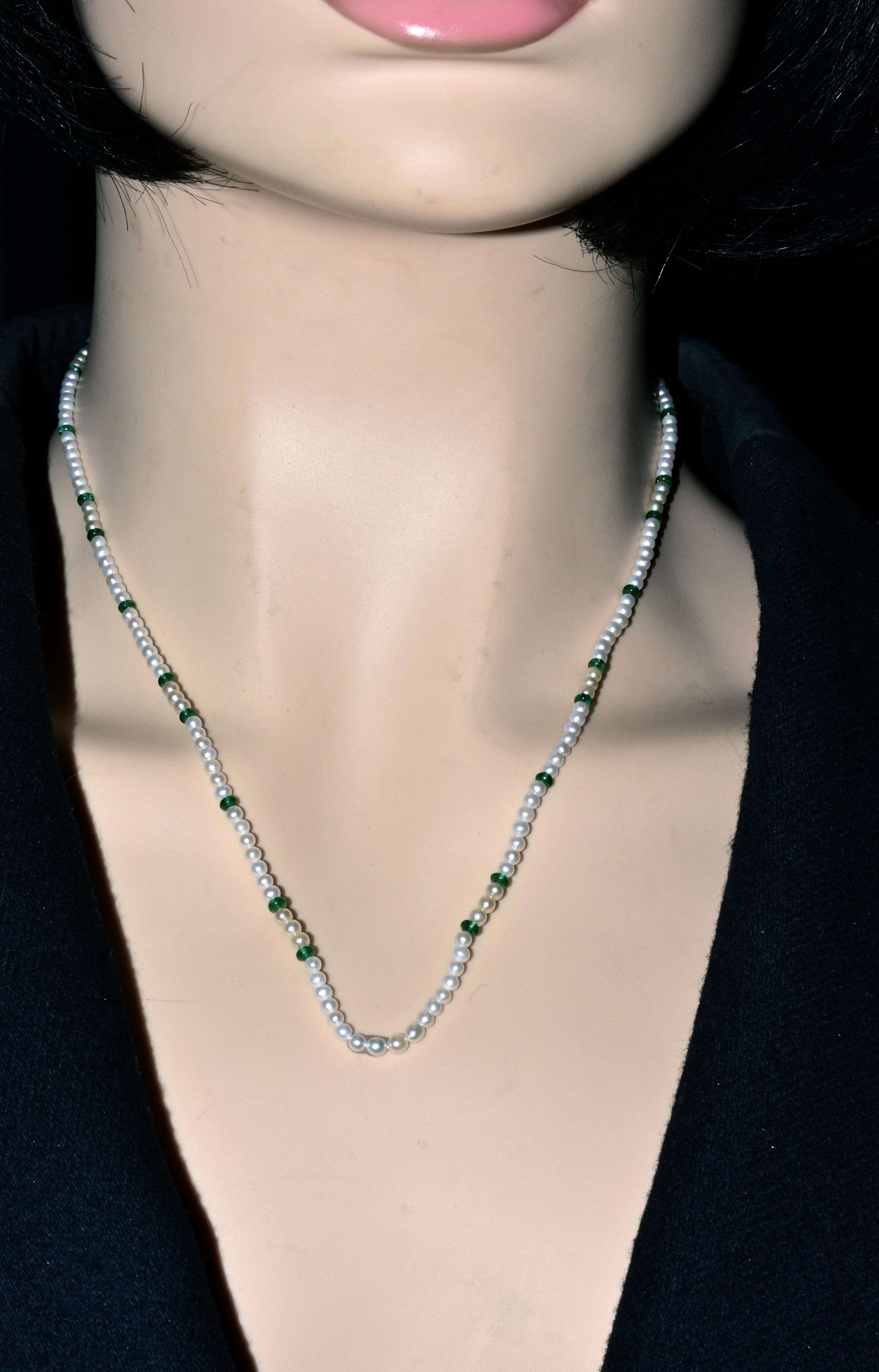 Contemporary Cartier Strand of Natural Pearls and Emerald Beads