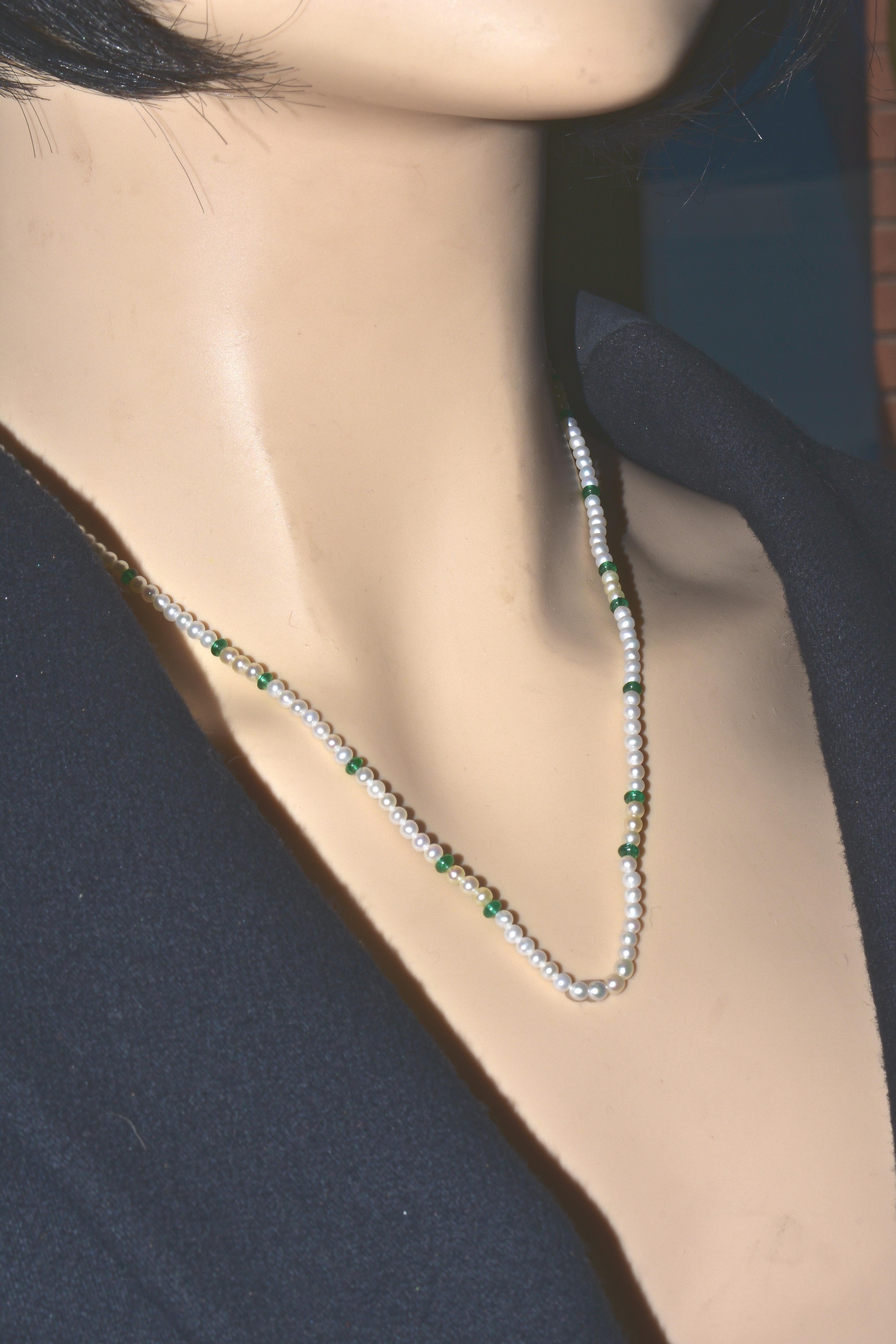 Cartier Strand of Natural Pearls and Emerald Beads In Excellent Condition In Aspen, CO