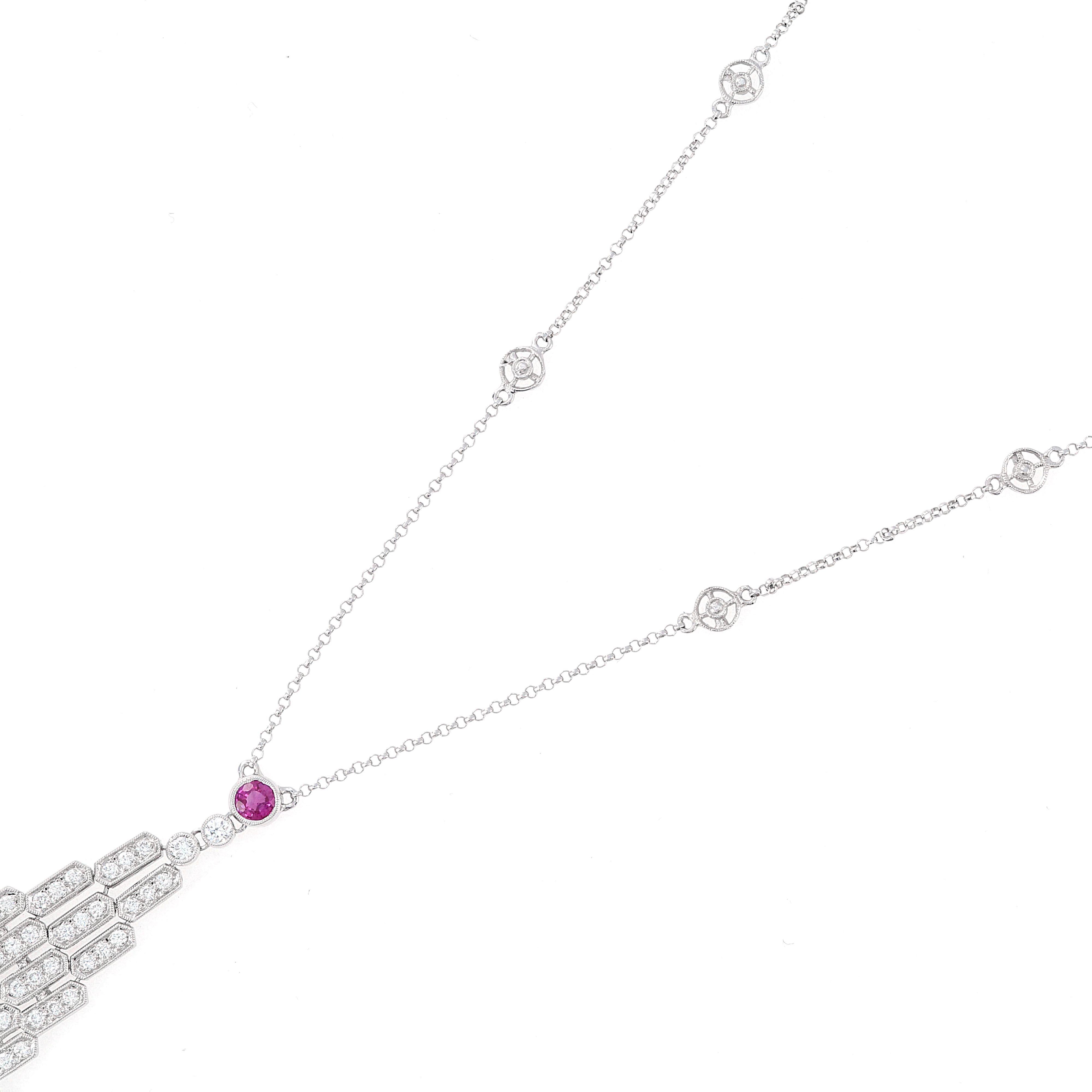 Art Deco Ruby and Diamond Dangle Pendant Necklace