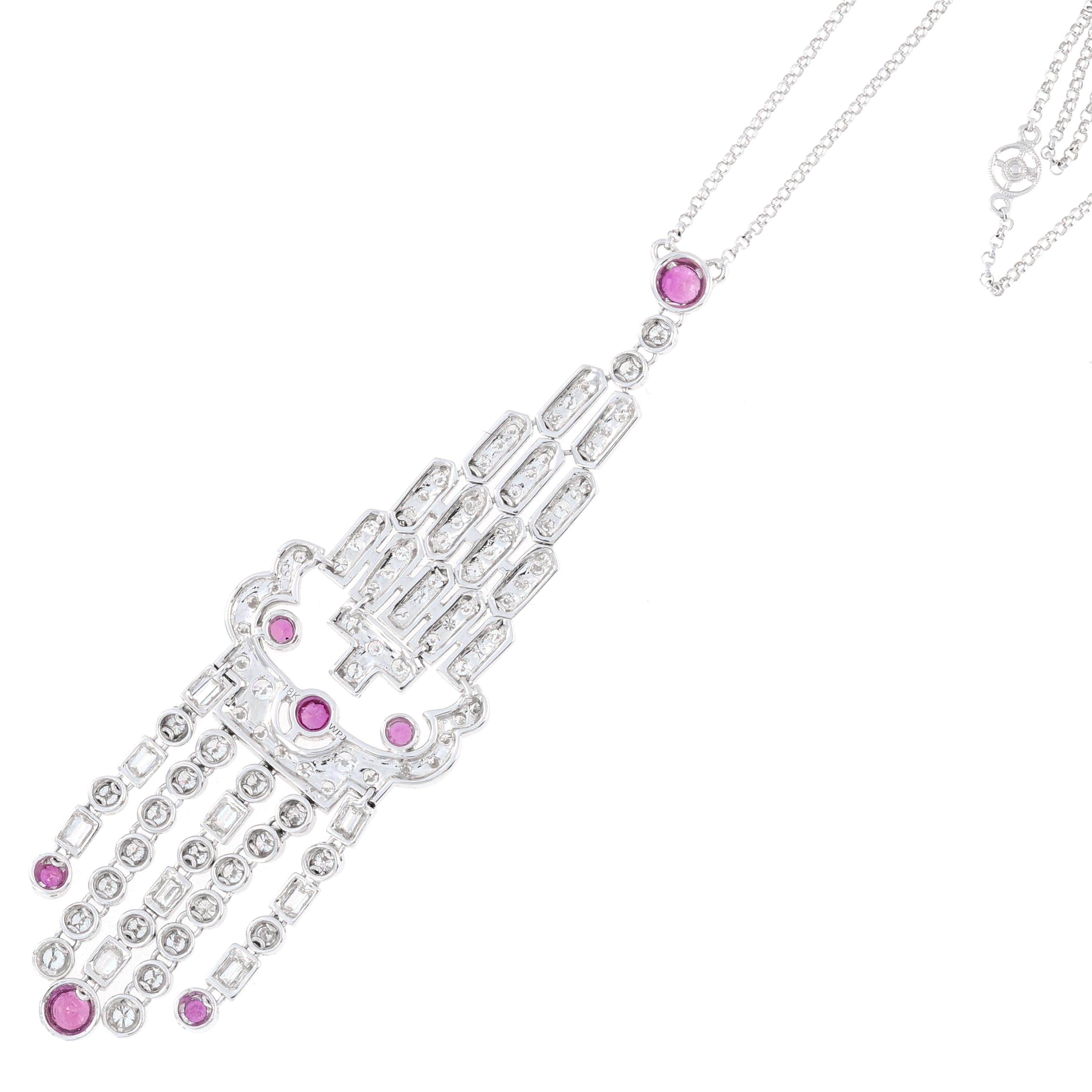 Round Cut Ruby and Diamond Dangle Pendant Necklace