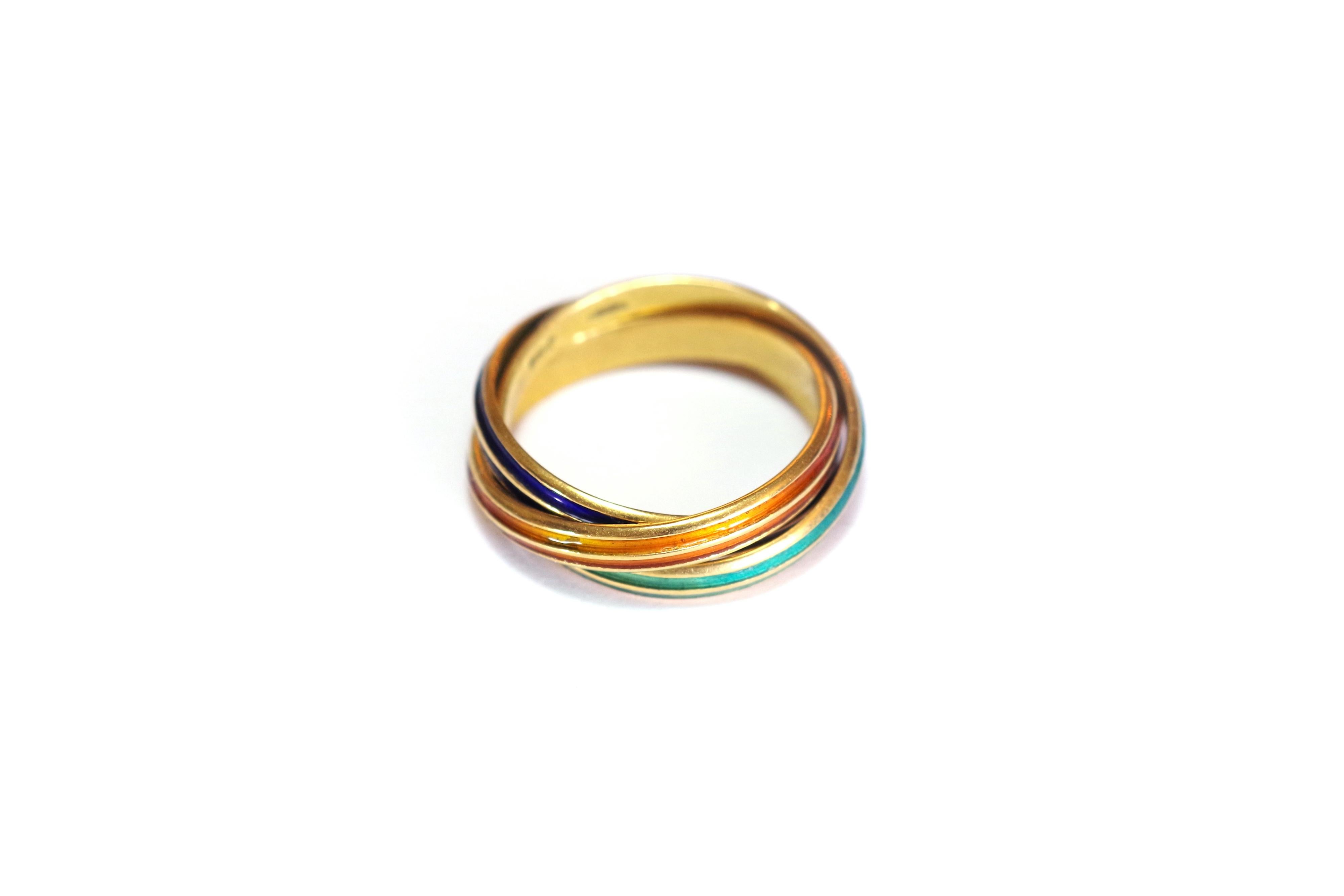 Contemporary Cartier Style Trinity Enamel Ring in 18k Gold For Sale