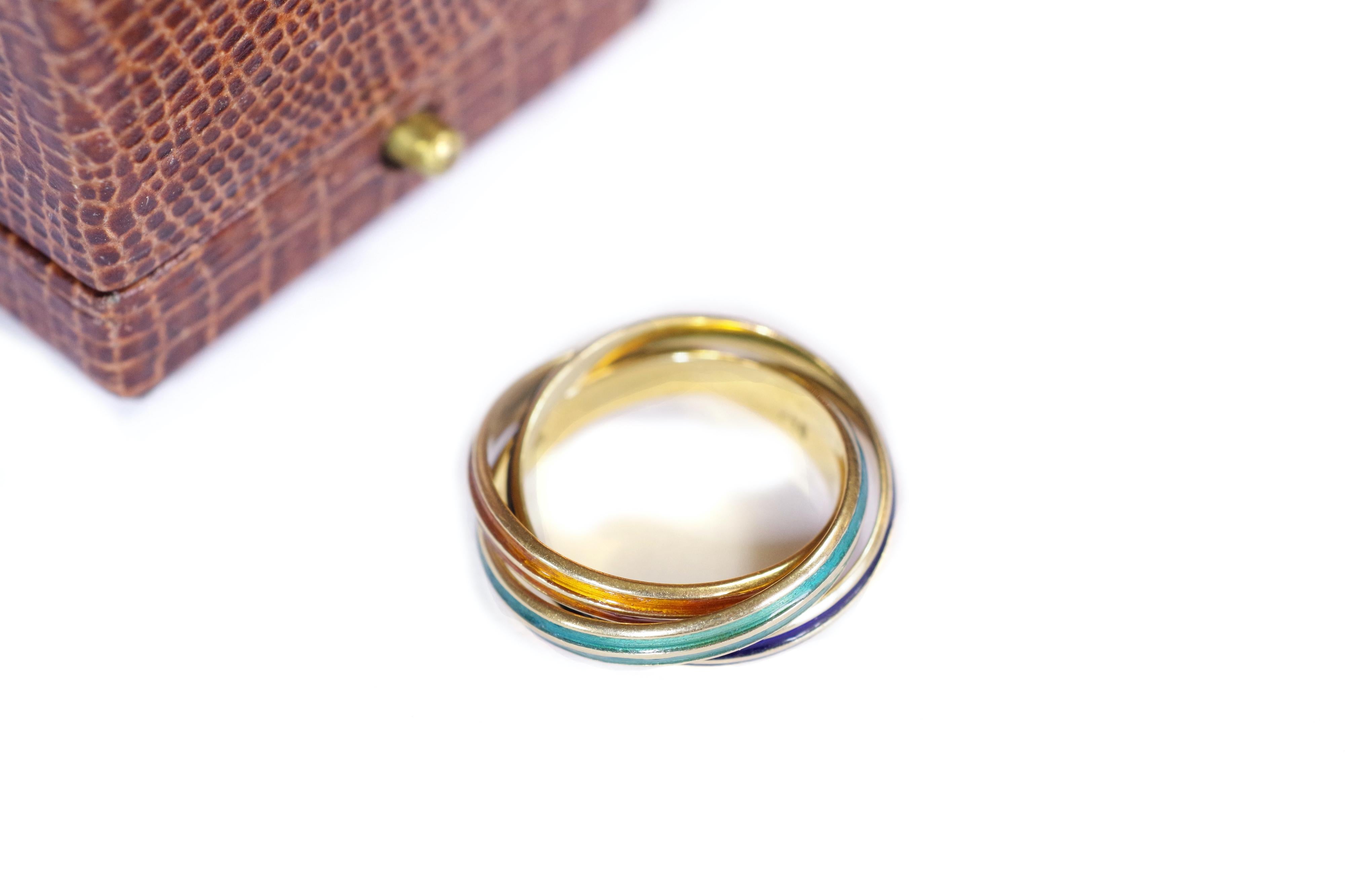 Women's or Men's Cartier Style Trinity Enamel Ring in 18k Gold For Sale