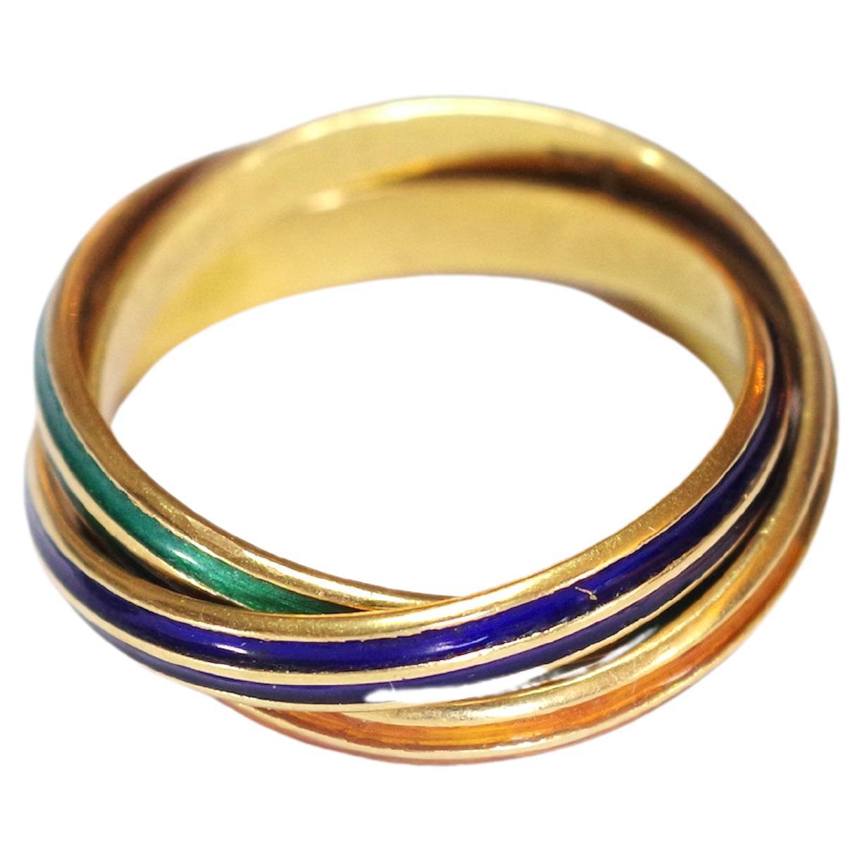Cartier Style Trinity Enamel Ring in 18k Gold For Sale