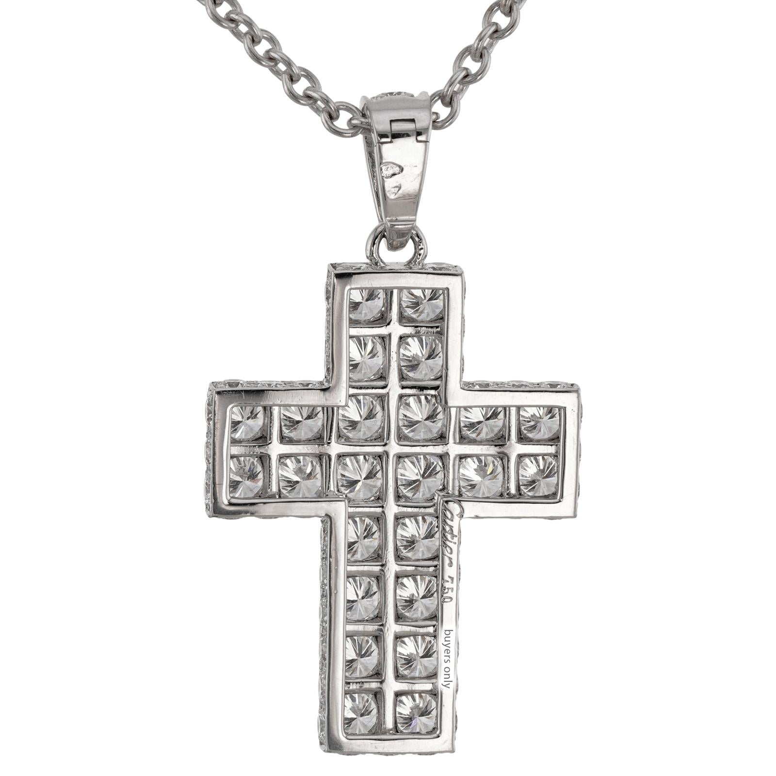 CARTIER Sucre Doo Boudouard Large Cross Diamond White Gold Pendant Necklace For Sale 1