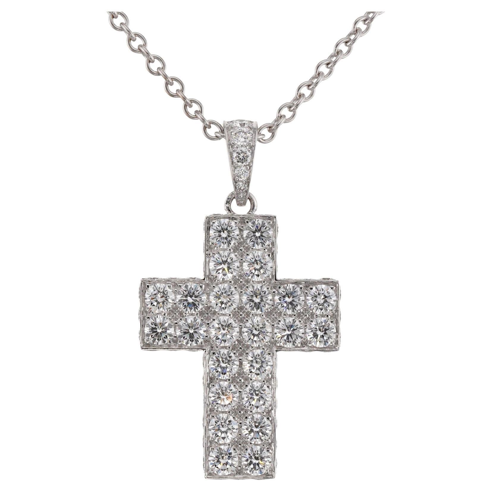 CARTIER Sucre Doo Boudouard Large Cross Diamond White Gold Pendant Necklace For Sale