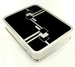 Cartier Tischschatulle, schwarz-weiß, im Art-Déco-Stil, aus Sterlingsilber, hergestellt von Salimbeni