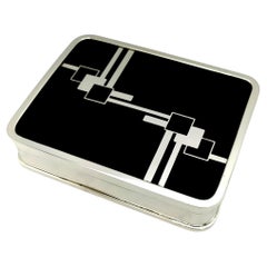 Cartier Tischschatulle, schwarz-weiß, im Art-Déco-Stil, aus Sterlingsilber, hergestellt von Salimbeni