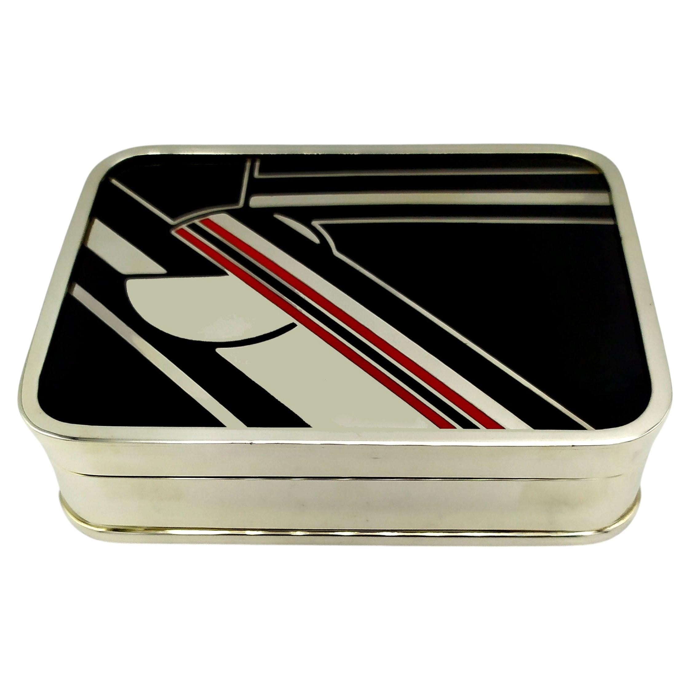 Cartier Table Box, Fired Enamel, Sterling Silver, Art Deco design by Salimbeni For Sale