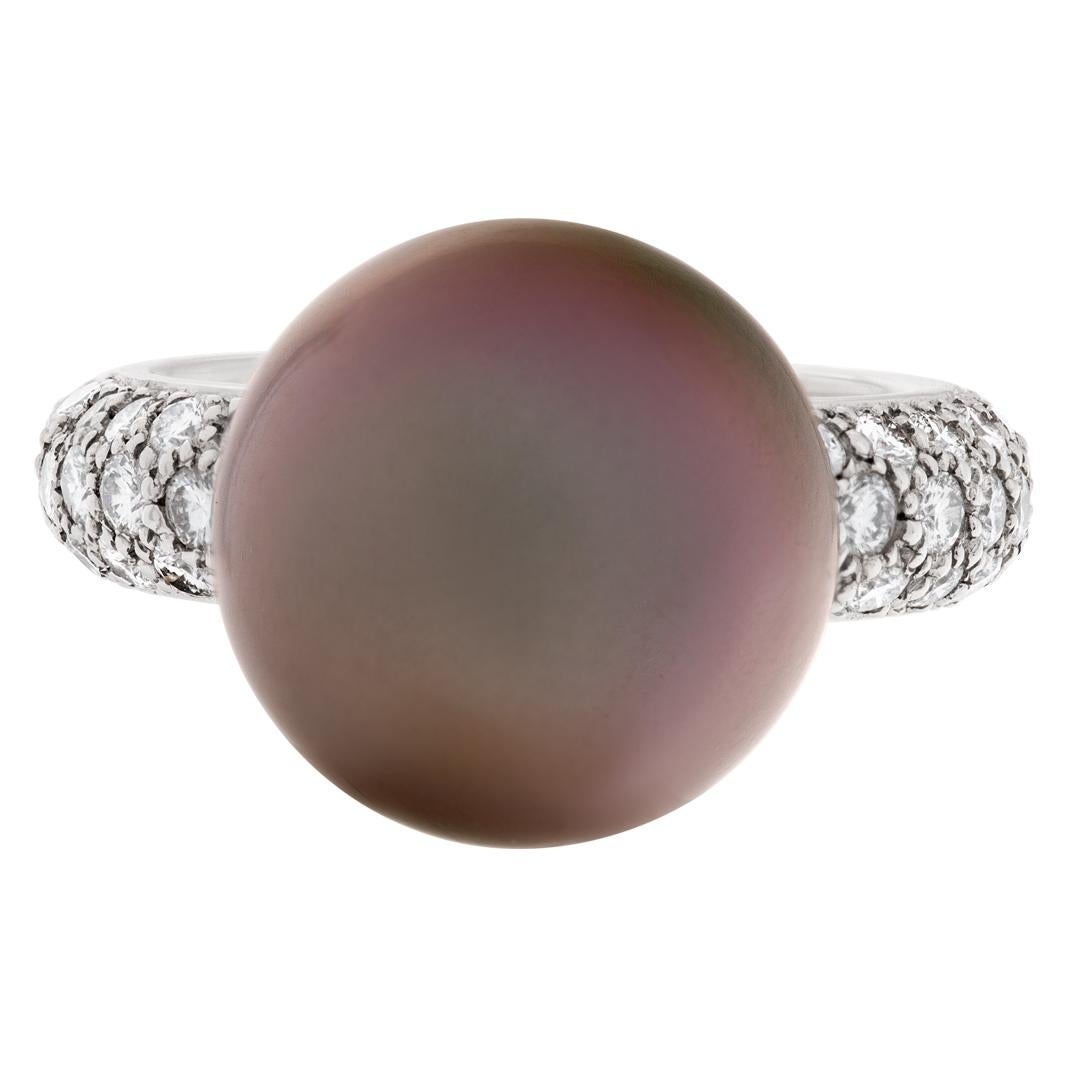 Cartier Tahitian Black Pearl & Diamond Ring in 18k White Gold In Excellent Condition In Surfside, FL