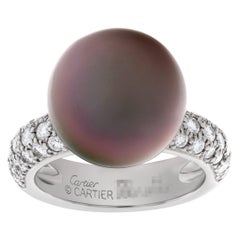 Cartier Tahitian Black Pearl & Diamond Ring in 18k White Gold