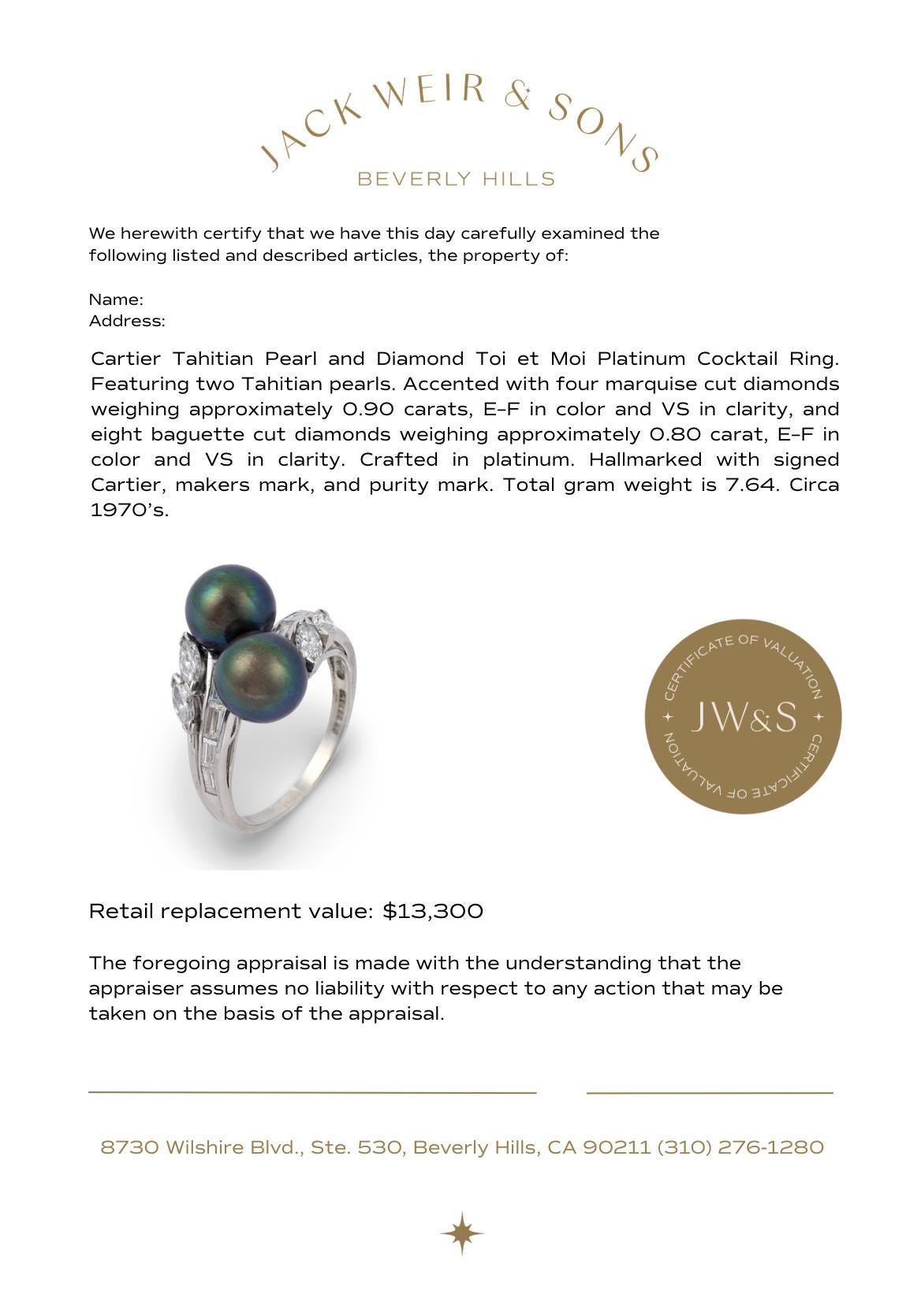 Cartier Tahitian pearl and diamond toi et moi platinum cocktail ring im Angebot 1