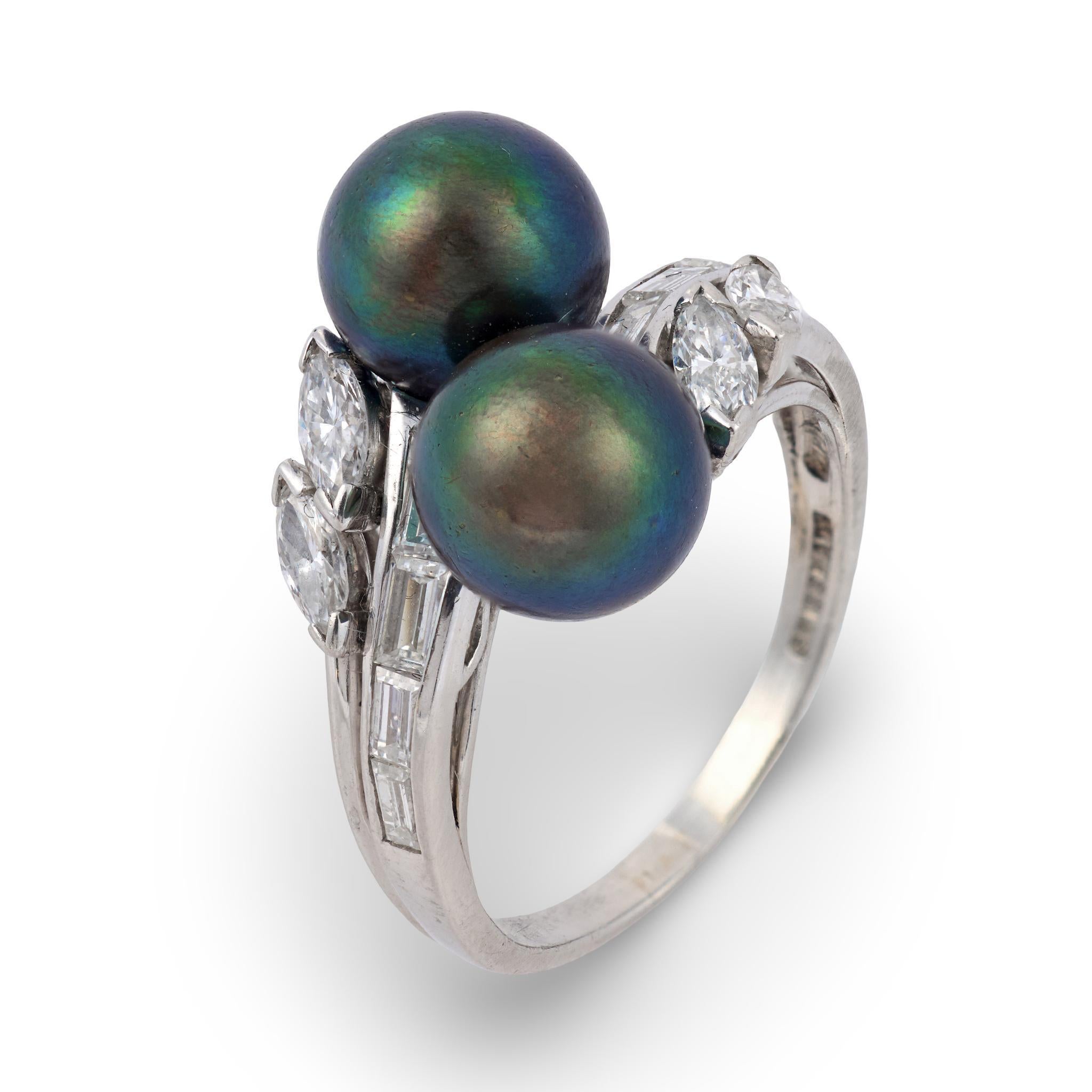 Cartier Tahitian pearl and diamond toi et moi platinum cocktail ring im Angebot 2