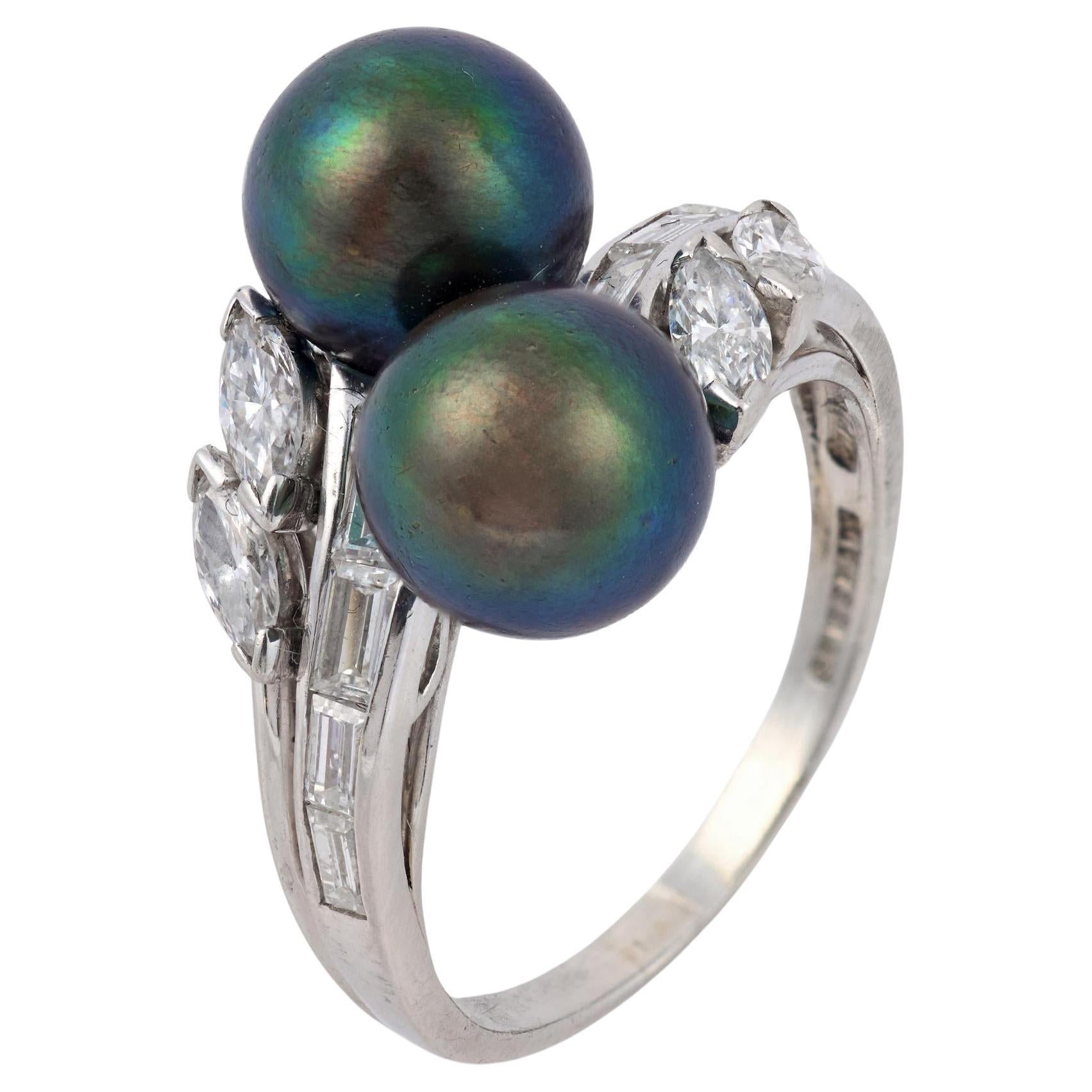 Cartier Tahitian pearl and diamond toi et moi platinum cocktail ring