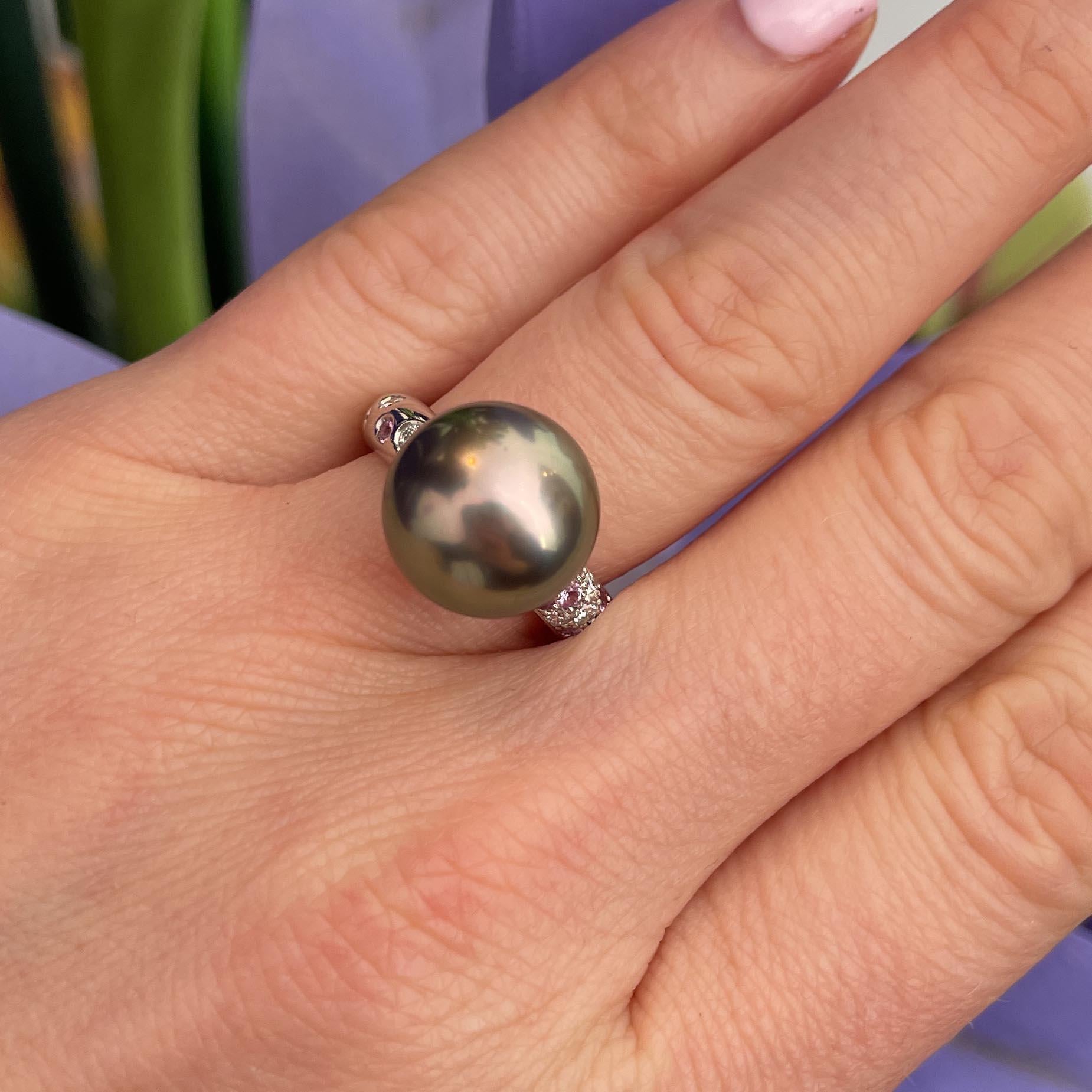 Modern Cartier Tahitian Pearl Diamond and Sapphire Cocktail Ring For Sale