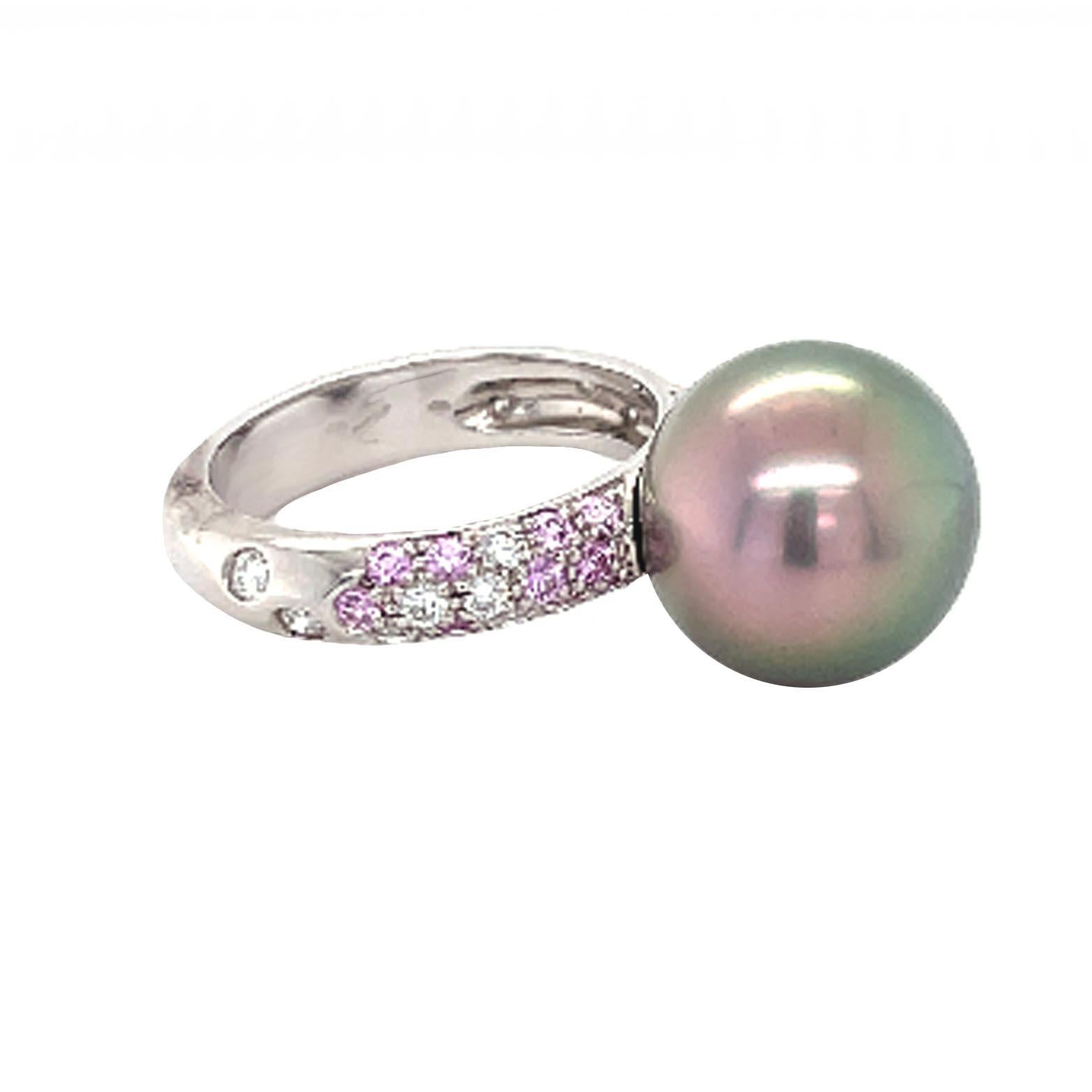 Modern Cartier Tahitian Pearl Diamond and Sapphire Cocktail Ring