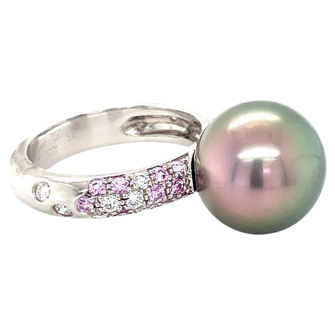 Cartier Tahitian Pearl Diamond and Sapphire Cocktail Ring For Sale