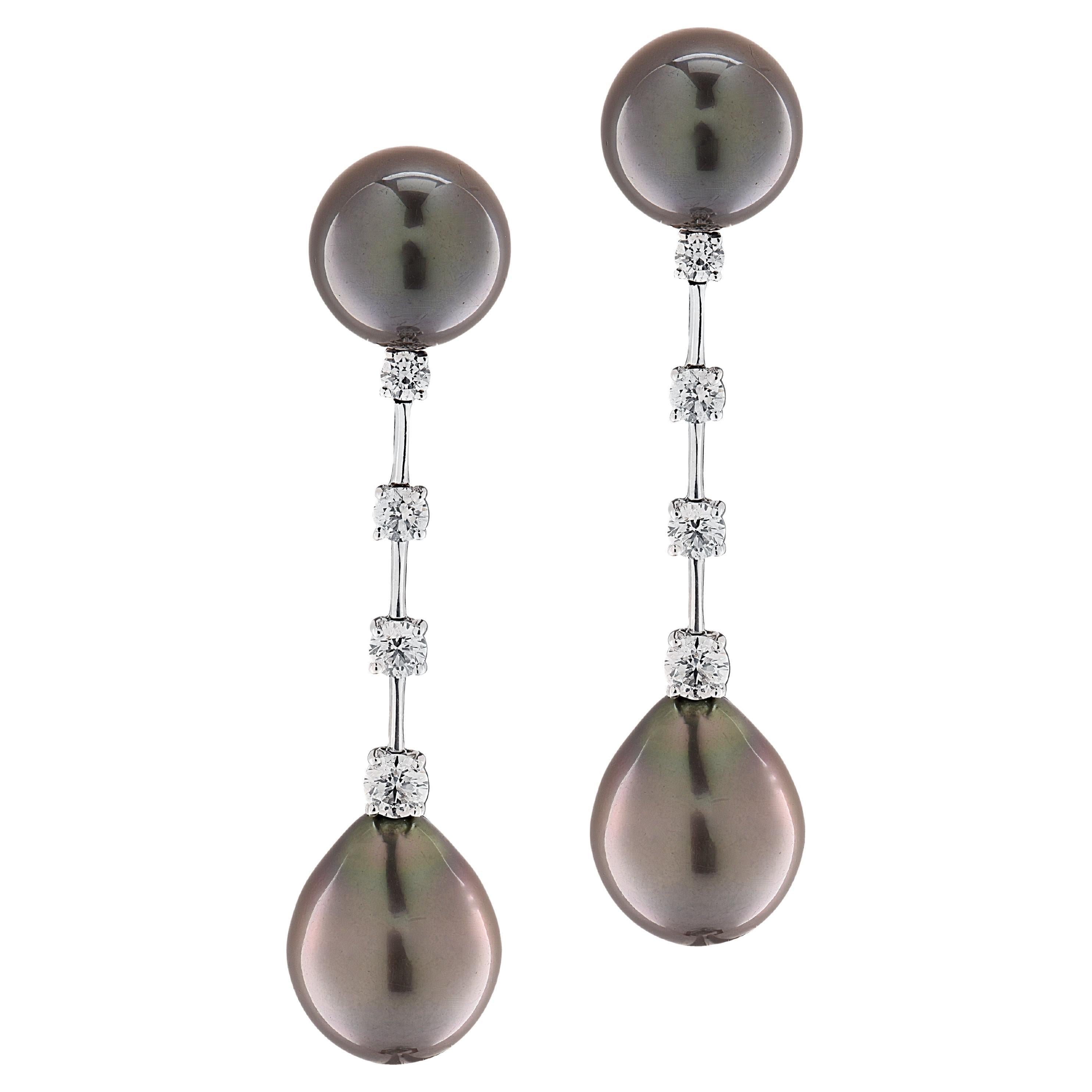 Cartier Tahitian Pearl & Diamond Drop Earrings For Sale