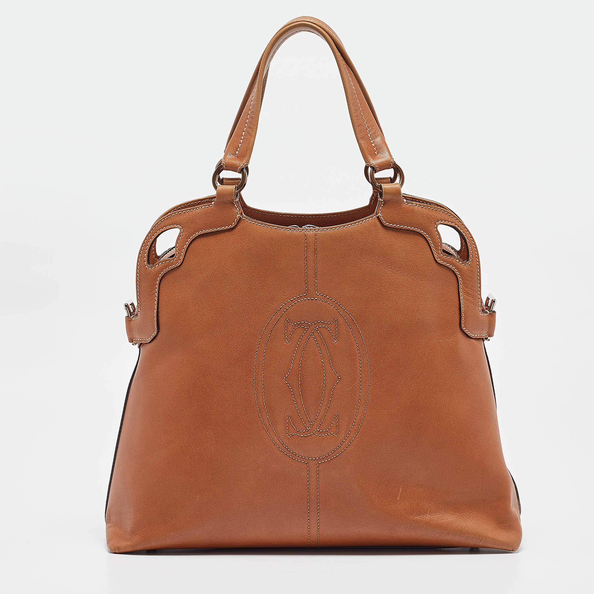 Cartier Tan Leather Marcello de Cartier Satchel In Good Condition In Dubai, Al Qouz 2
