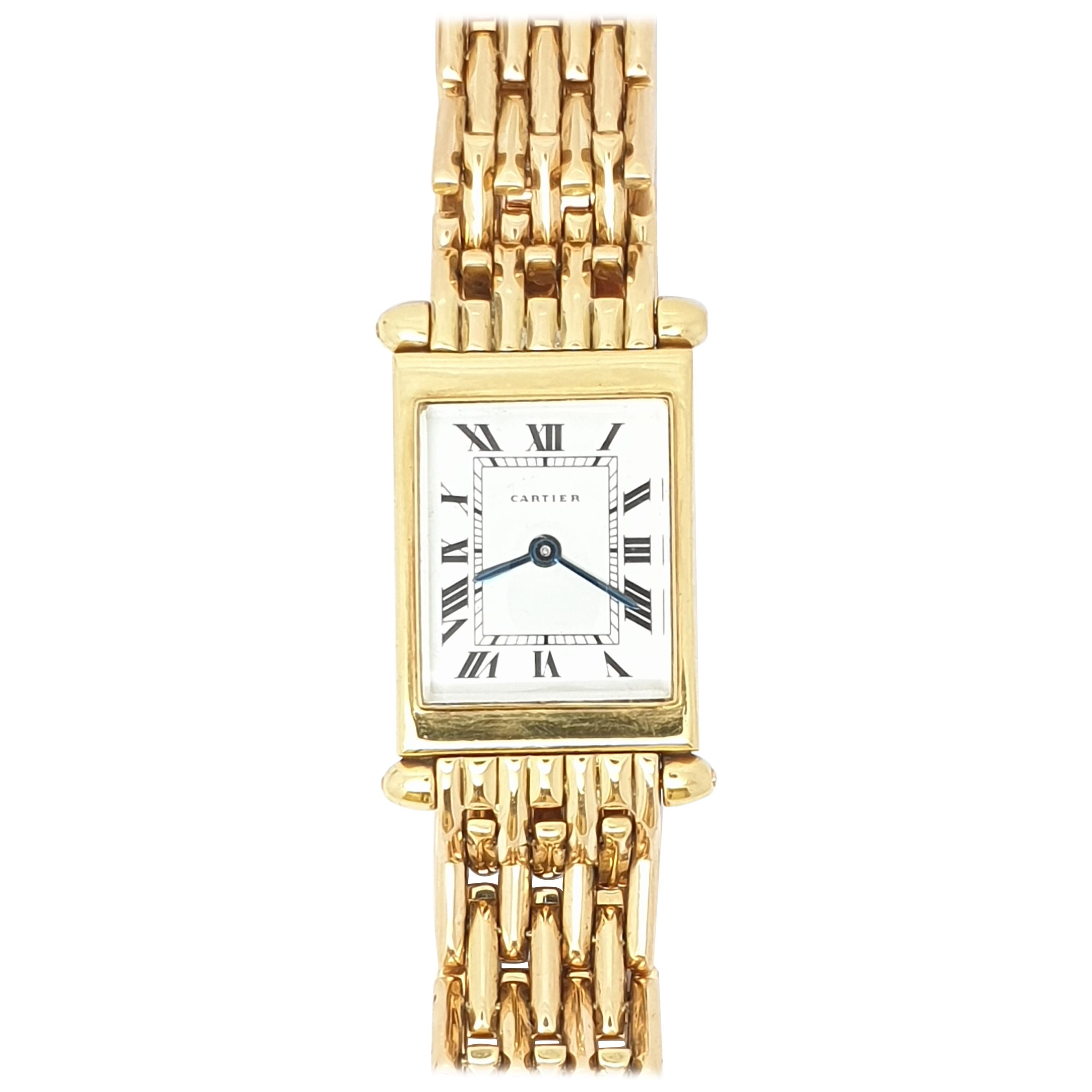 Cartier Tank 18 Karat Gold Back Wind 1930s Bracelet Watch