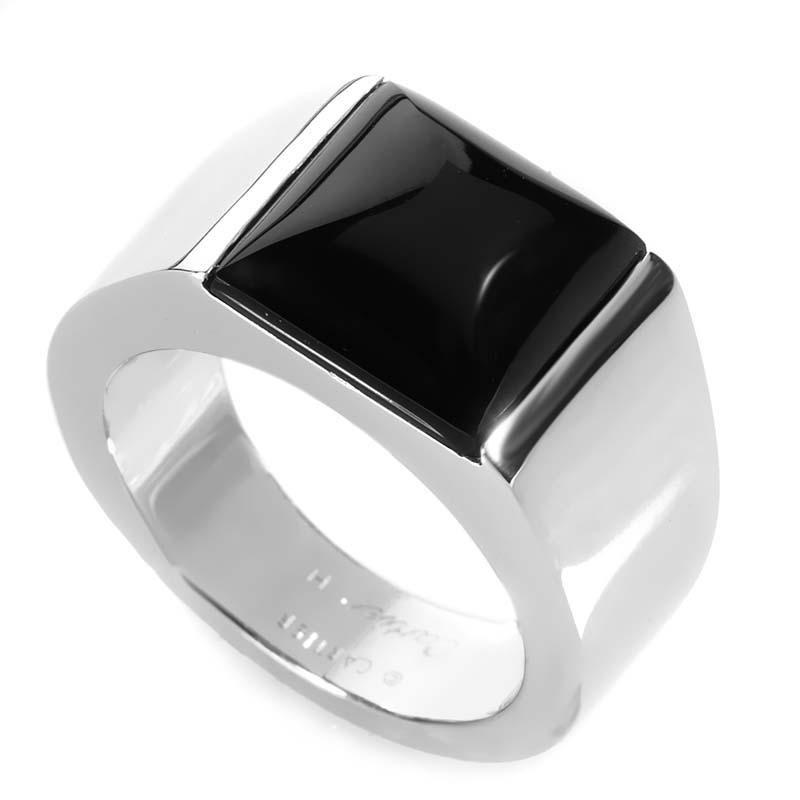 Women's or Men's Cartier Tank 18 Karat White Gold Onyx Ring