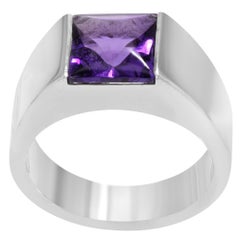 Cartier Tank 18 Karat White Gold Purple Amethyst Ladies Ring 1.00 Carat