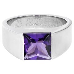 Cartier Tank 18 Karat White Gold Purple Amethyst Ladies Ring 1.00 Carat