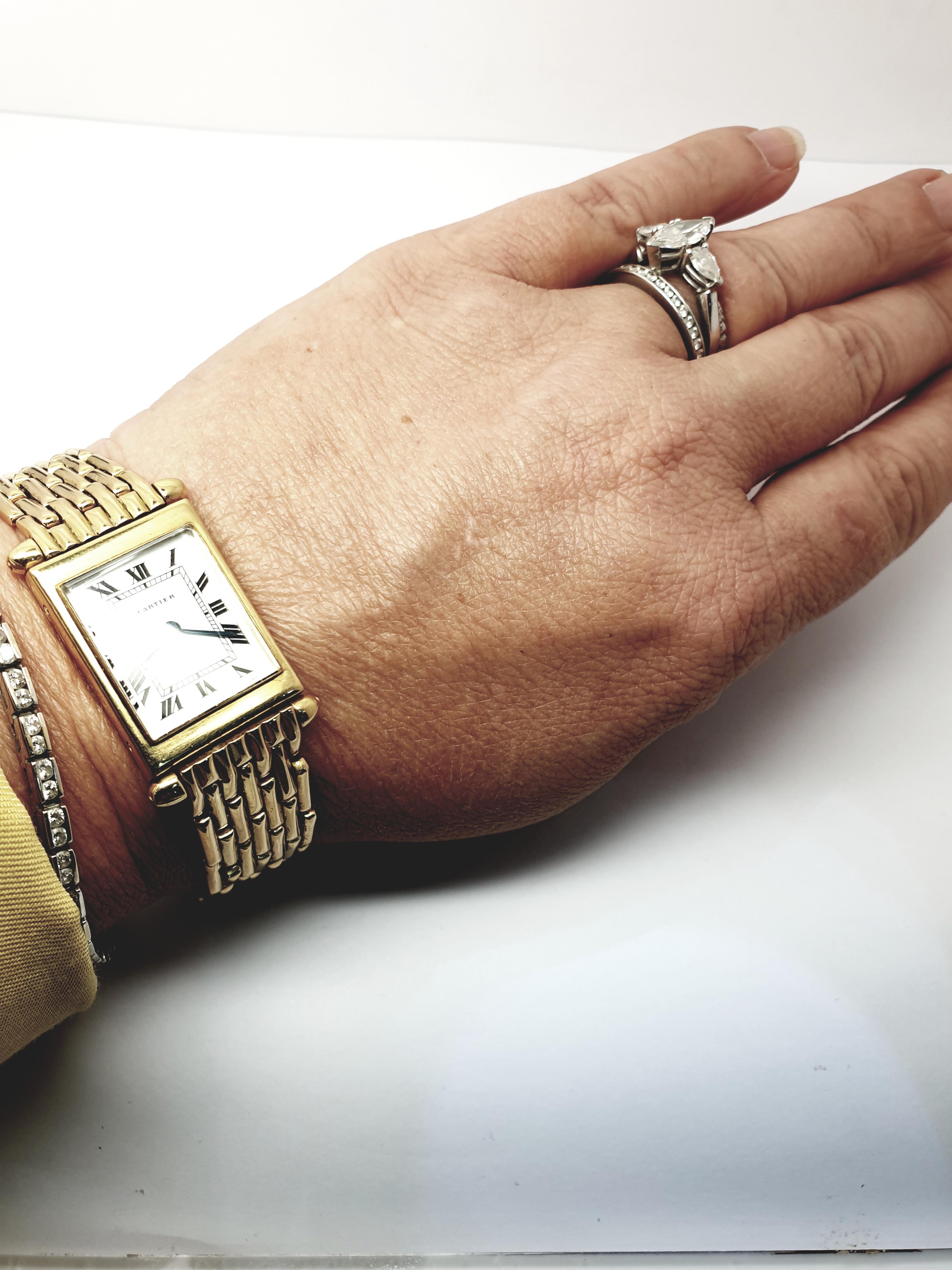 Women's or Men's Cartier Tank 18 Karat Gold Back Wind 1930s Bracelet Watch