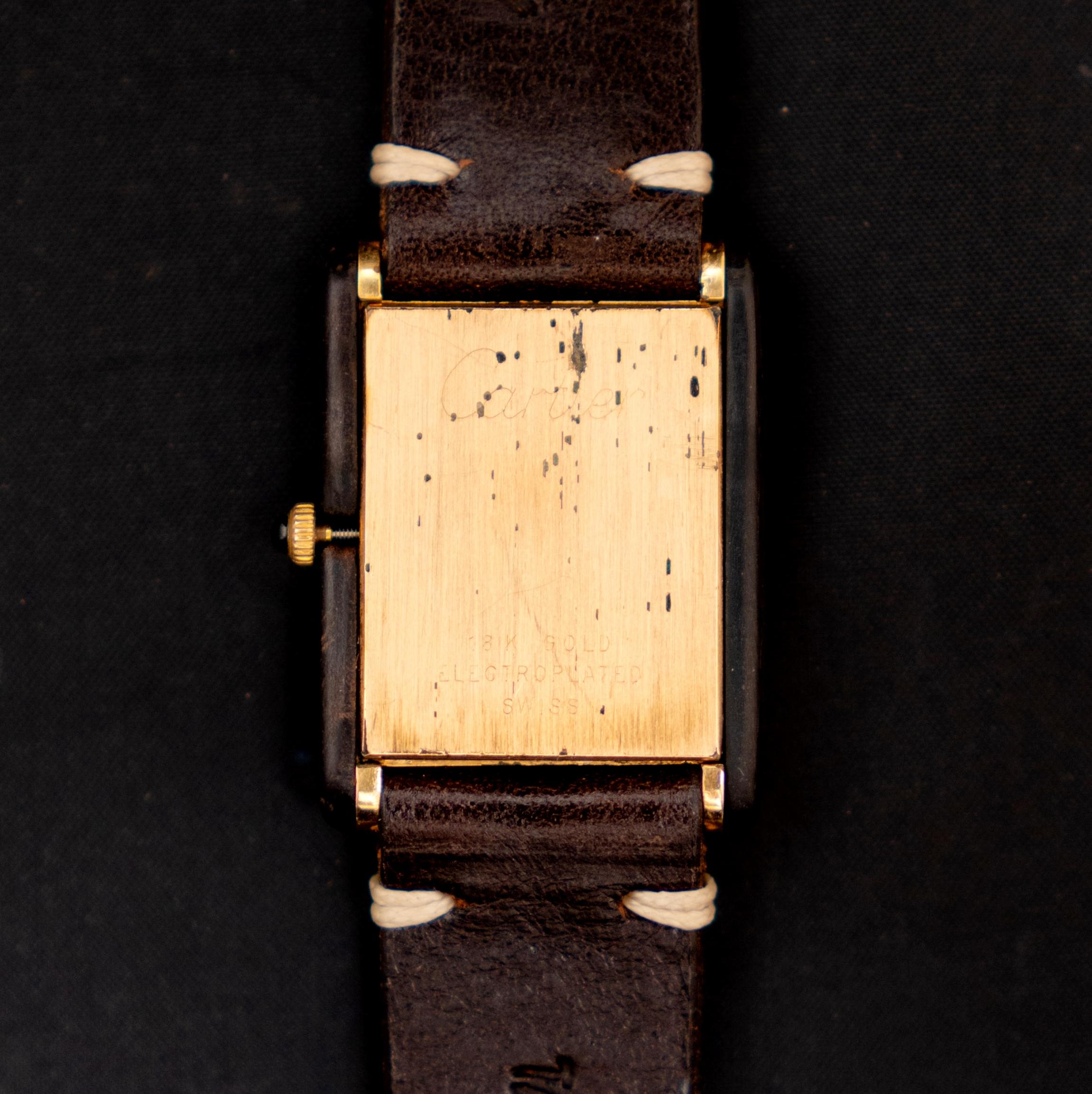 Cartier Tank 18K Electroplated Must de Cartier Holz Zifferblatt mechanische Uhr 1975's 1