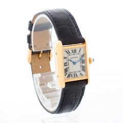 Cartier Tank 18k Yellow Gold Ladies Watch on Leather Band 2442 W1529856
