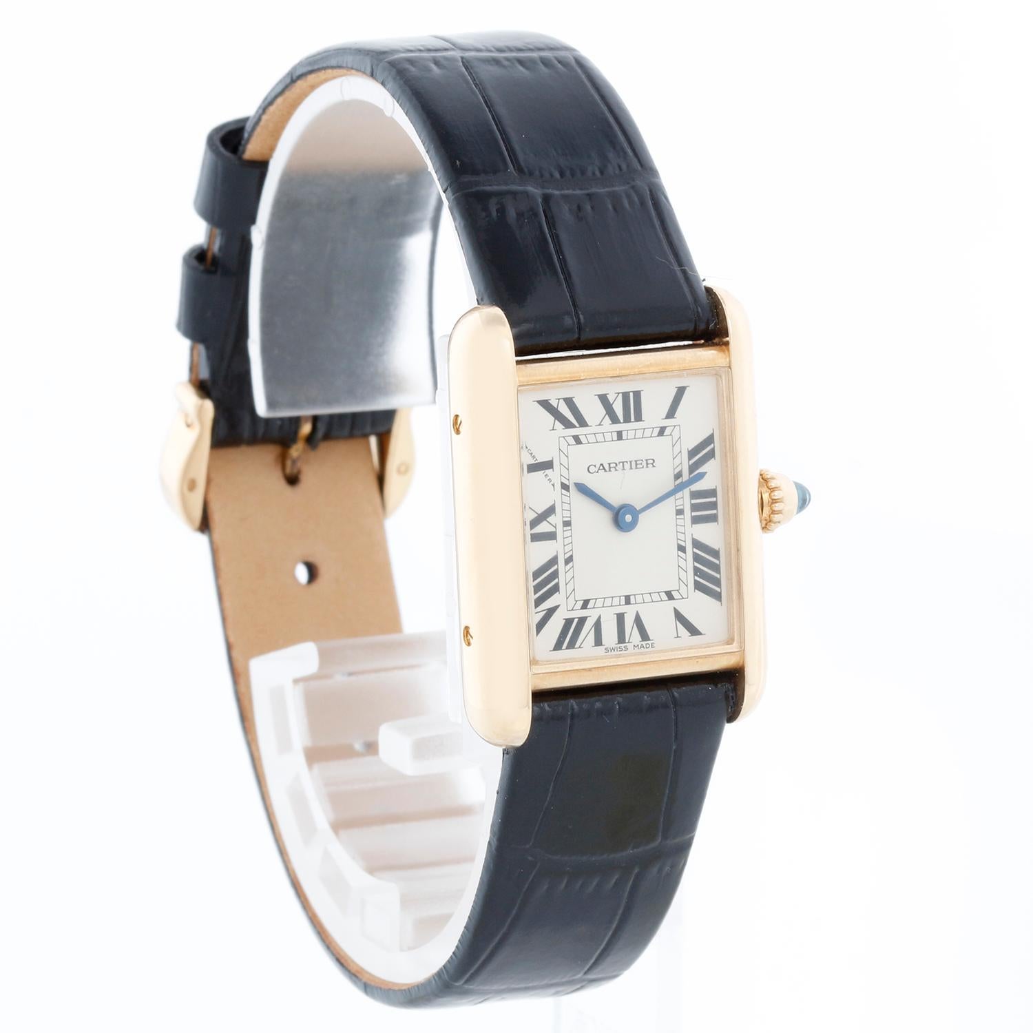 Cartier Tank 18k Yellow Gold Ladies Watch on Leather Band 2442 W1529856 In Excellent Condition For Sale In Dallas, TX