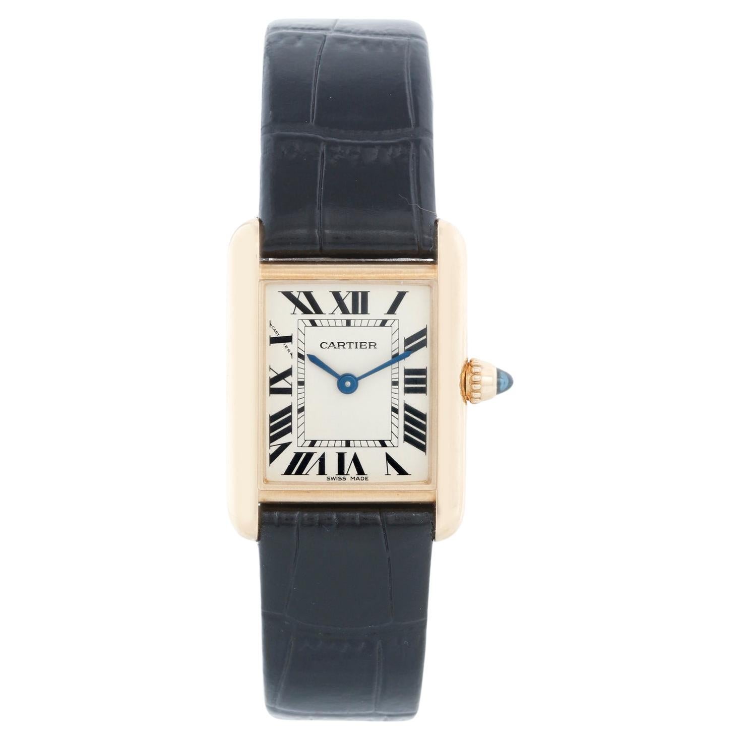 Cartier Tank 18k Yellow Gold Ladies Watch on Leather Band 2442 W1529856