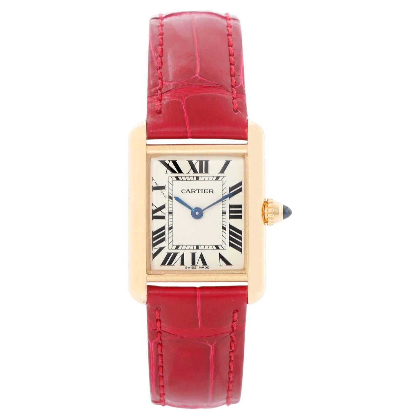 Cartier Tank 18k Yellow Gold Ladies Watch on Leather Band 2442 W1529856