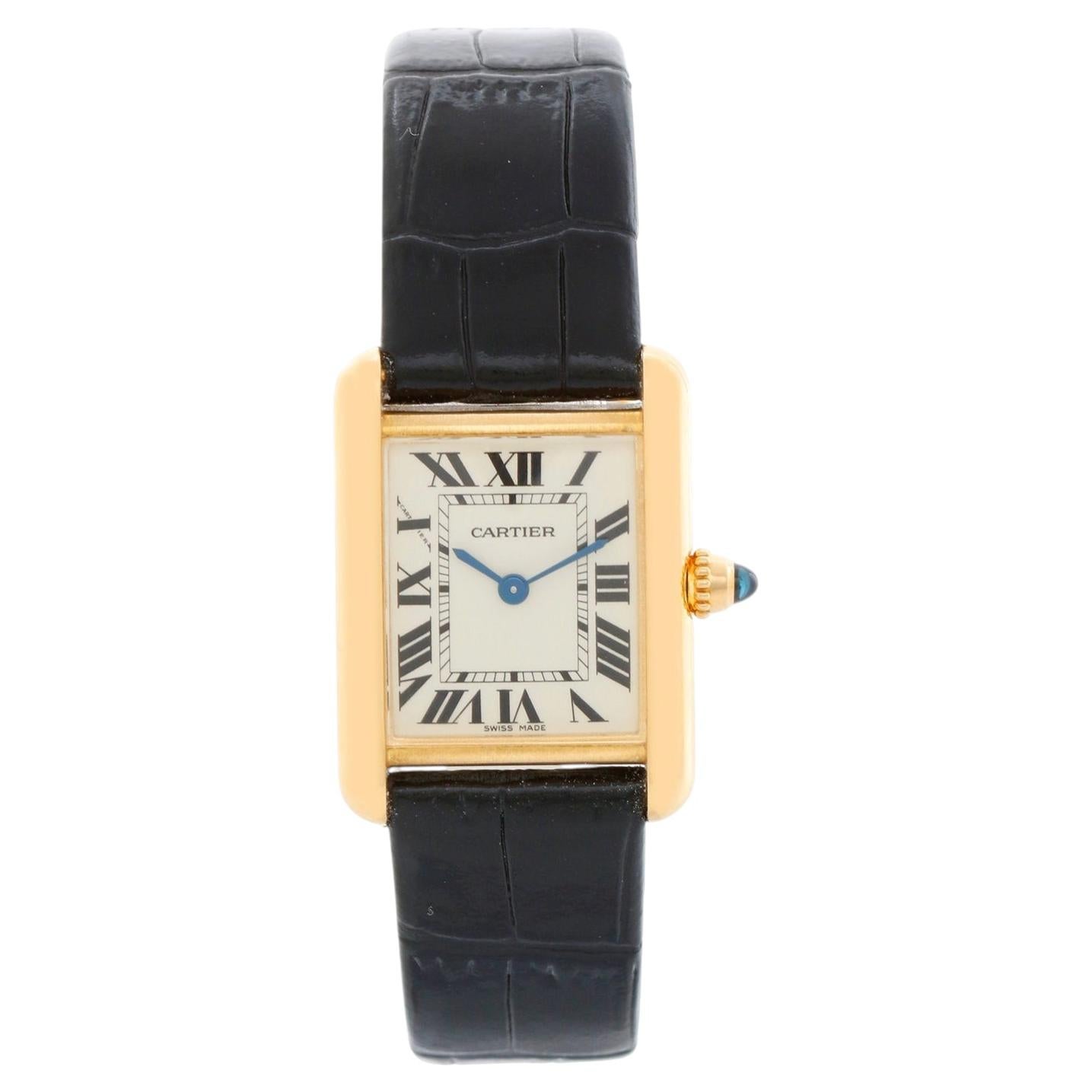Reloj Cartier Tank de oro amarillo de 18 quilates para señora con correa de piel 2442 W1529856