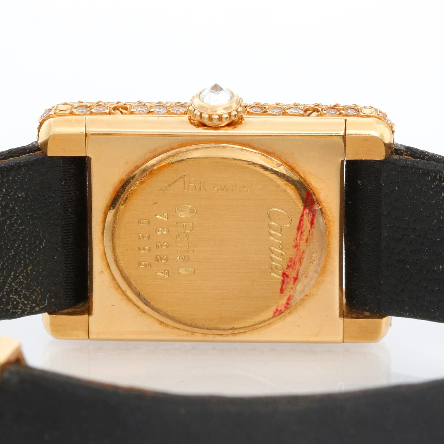 Cartier Tank 18K Yellow Gold Pave Diamond Watch In Excellent Condition In Dallas, TX